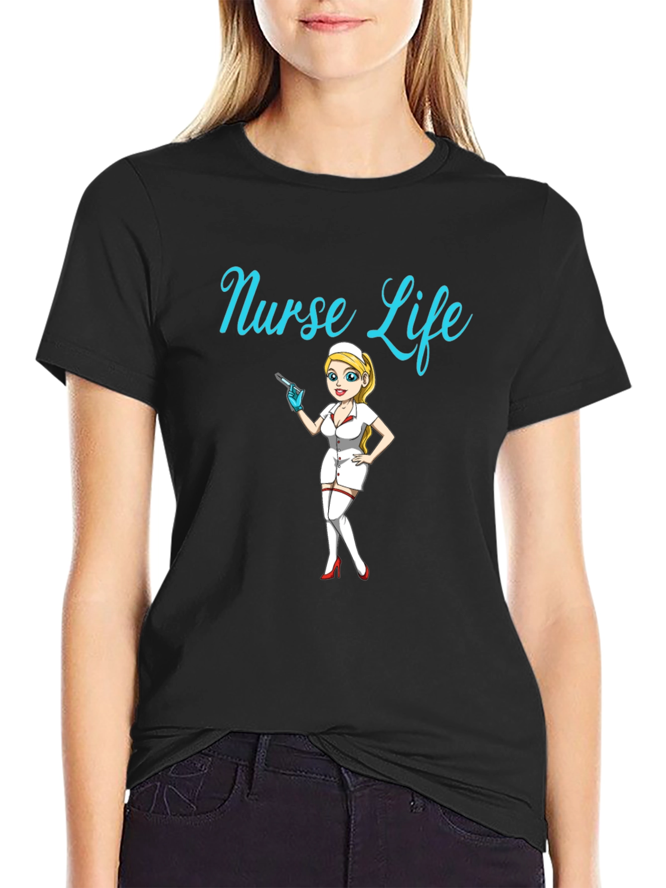 Black Nurse Life Black Graphic Tee view 2