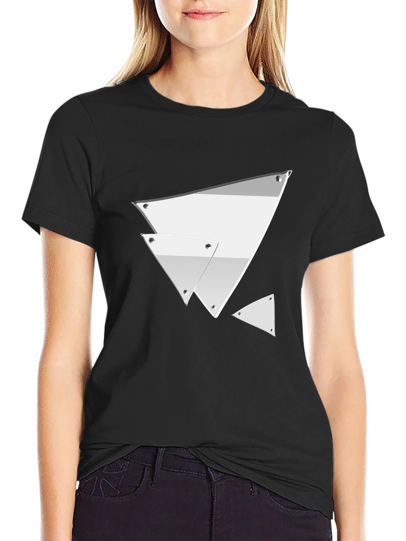 Black Modern Geometric Triangle Graphic Tee - Black view 2
