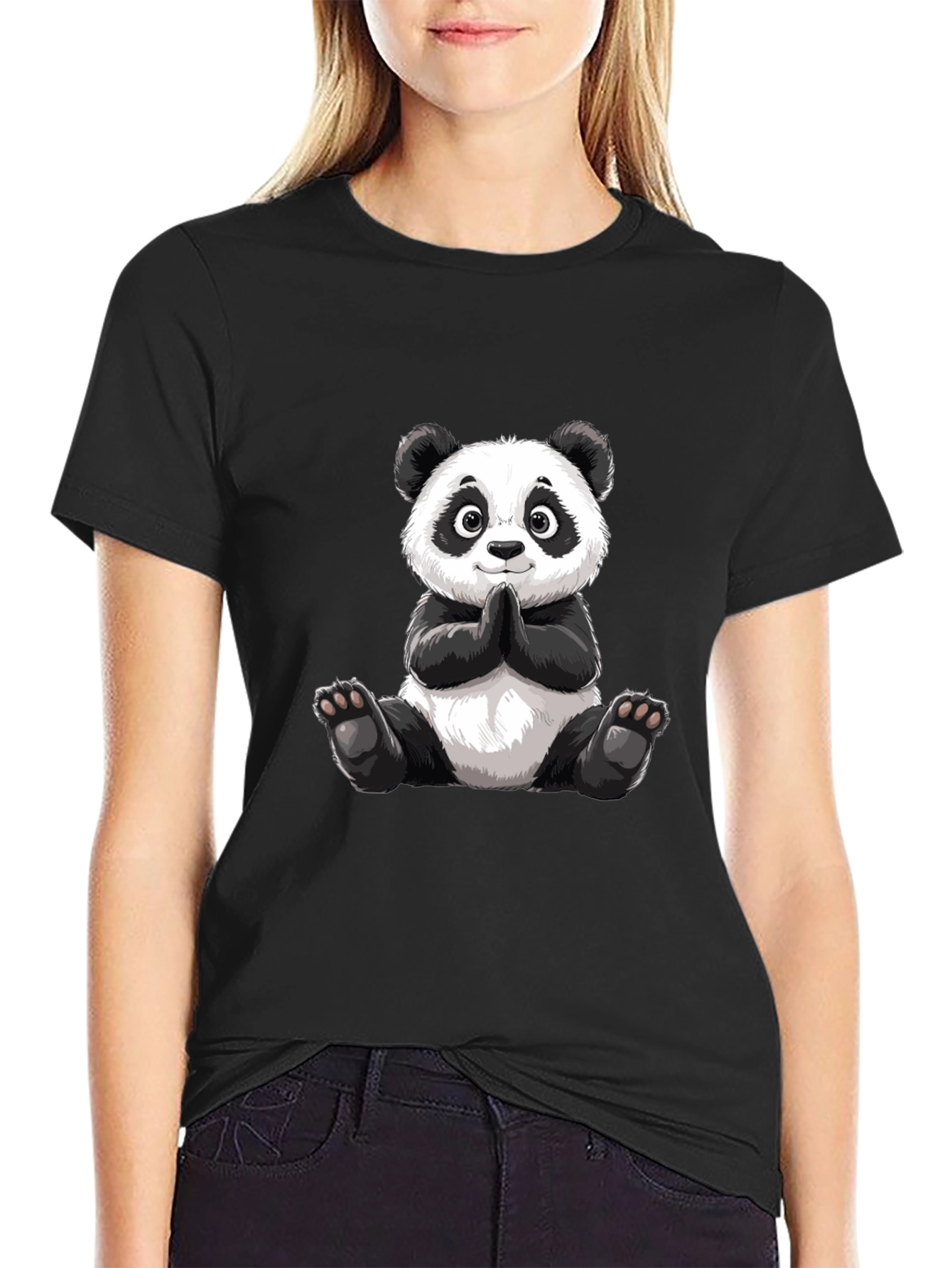 Black Cute Panda Graphic Tee - Soft Cotton Blend view 2