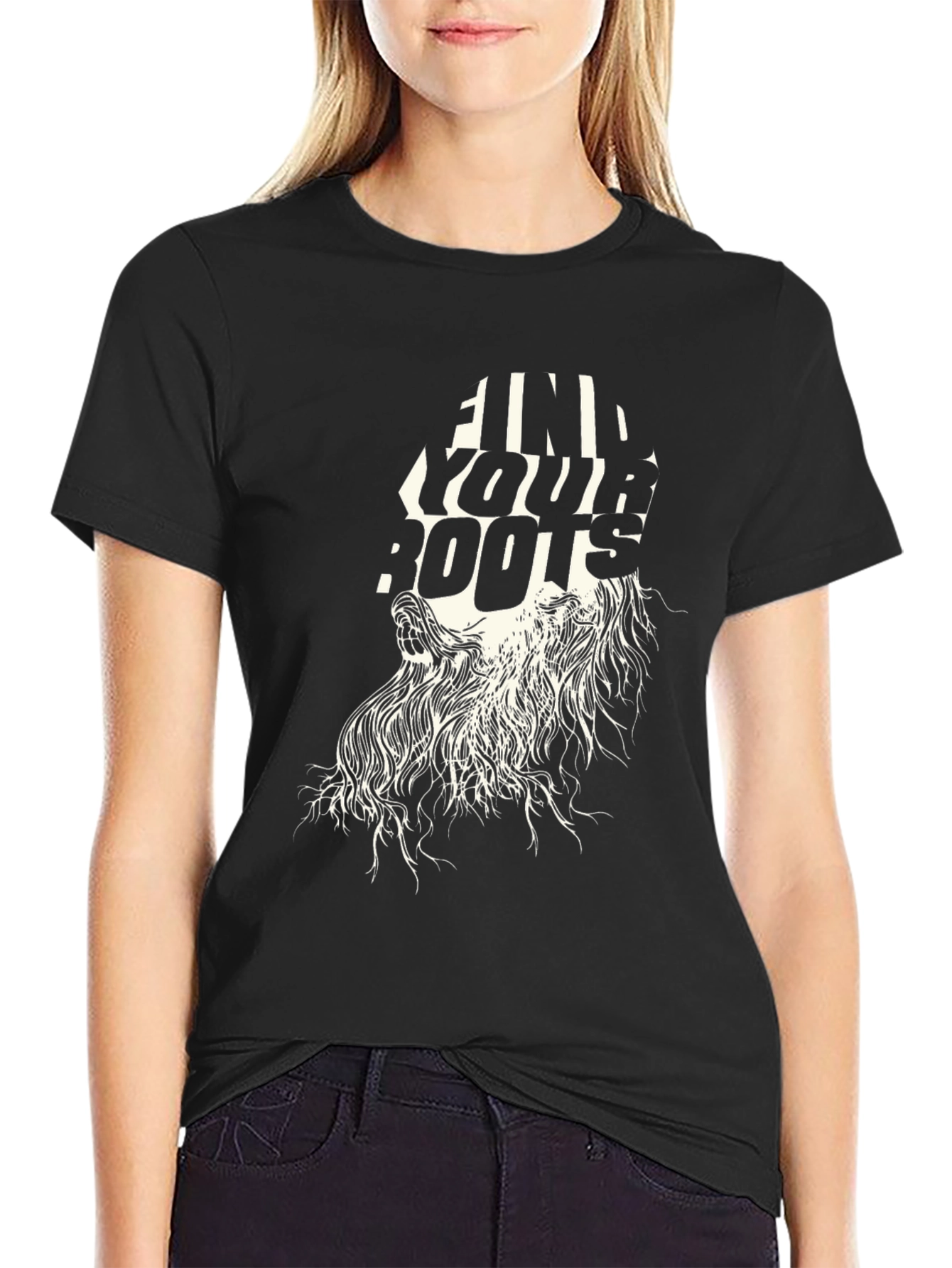 Black Find Your Roots Graphic Tee - Black Cotton T-Shirt view 2