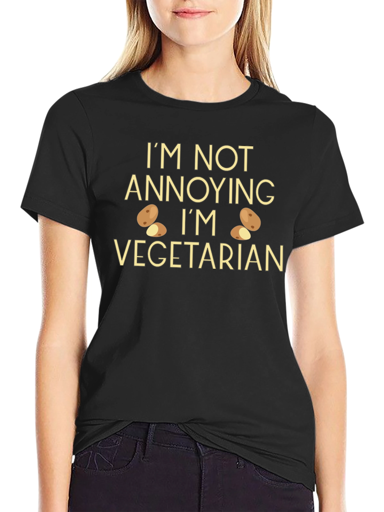 Black Funny Vegetarian T-Shirt - Potato Design view 2
