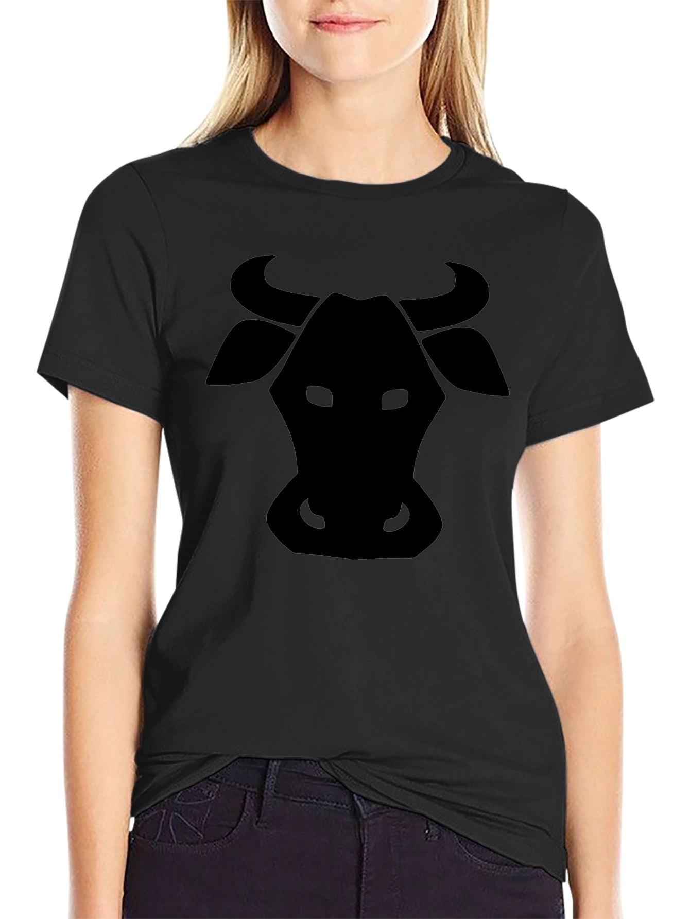 Black Cow Silhouette Black T-Shirt - Unisex Casual Tee view 2