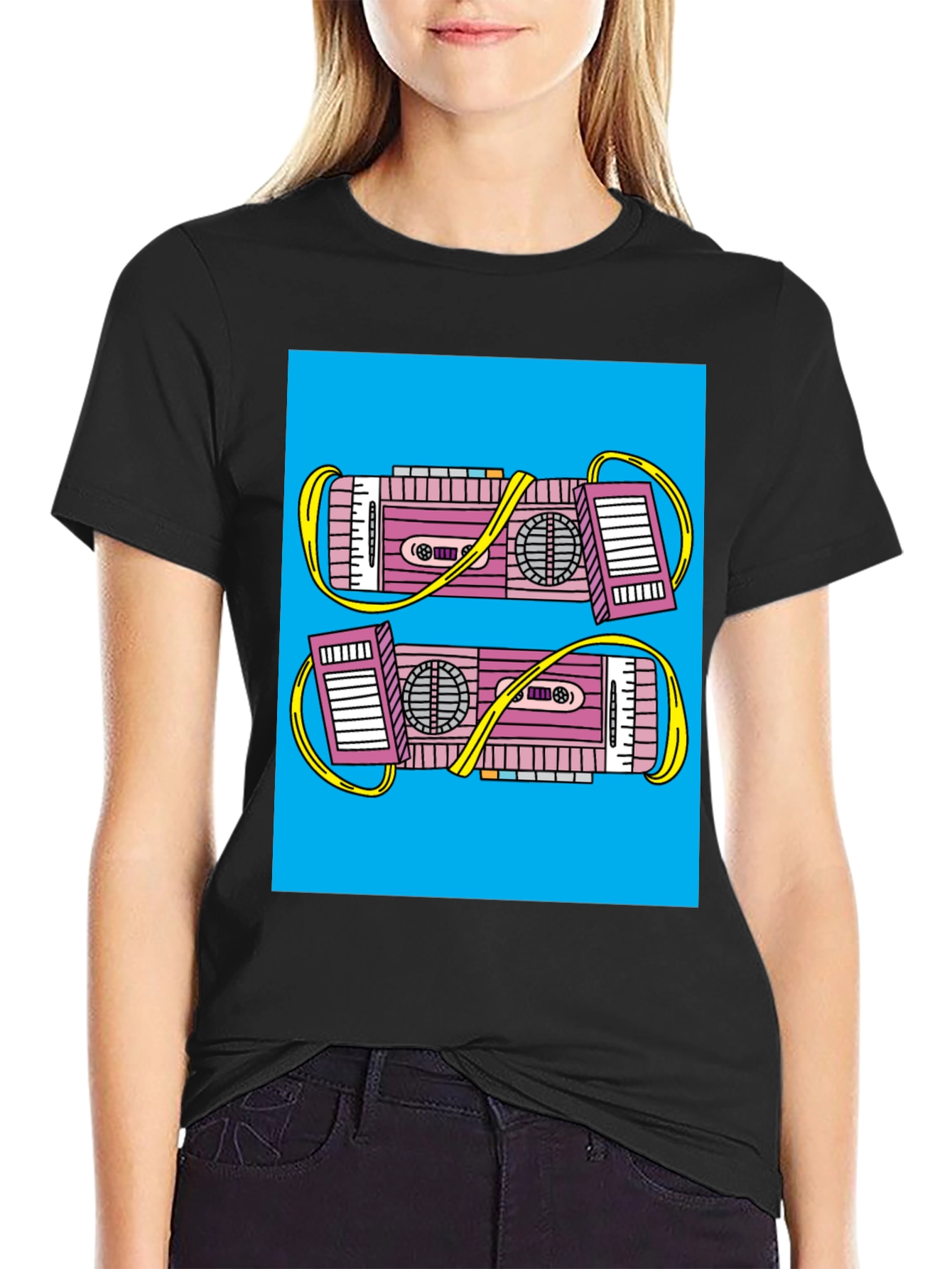 Black Retro Boombox Graphic Tee - Black view 2