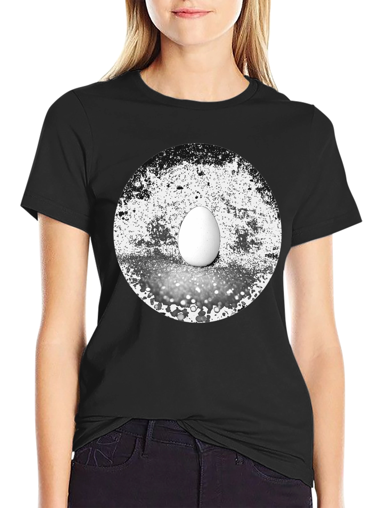 Black Abstract Egg Graphic Tee - Black Cotton T-Shirt view 2