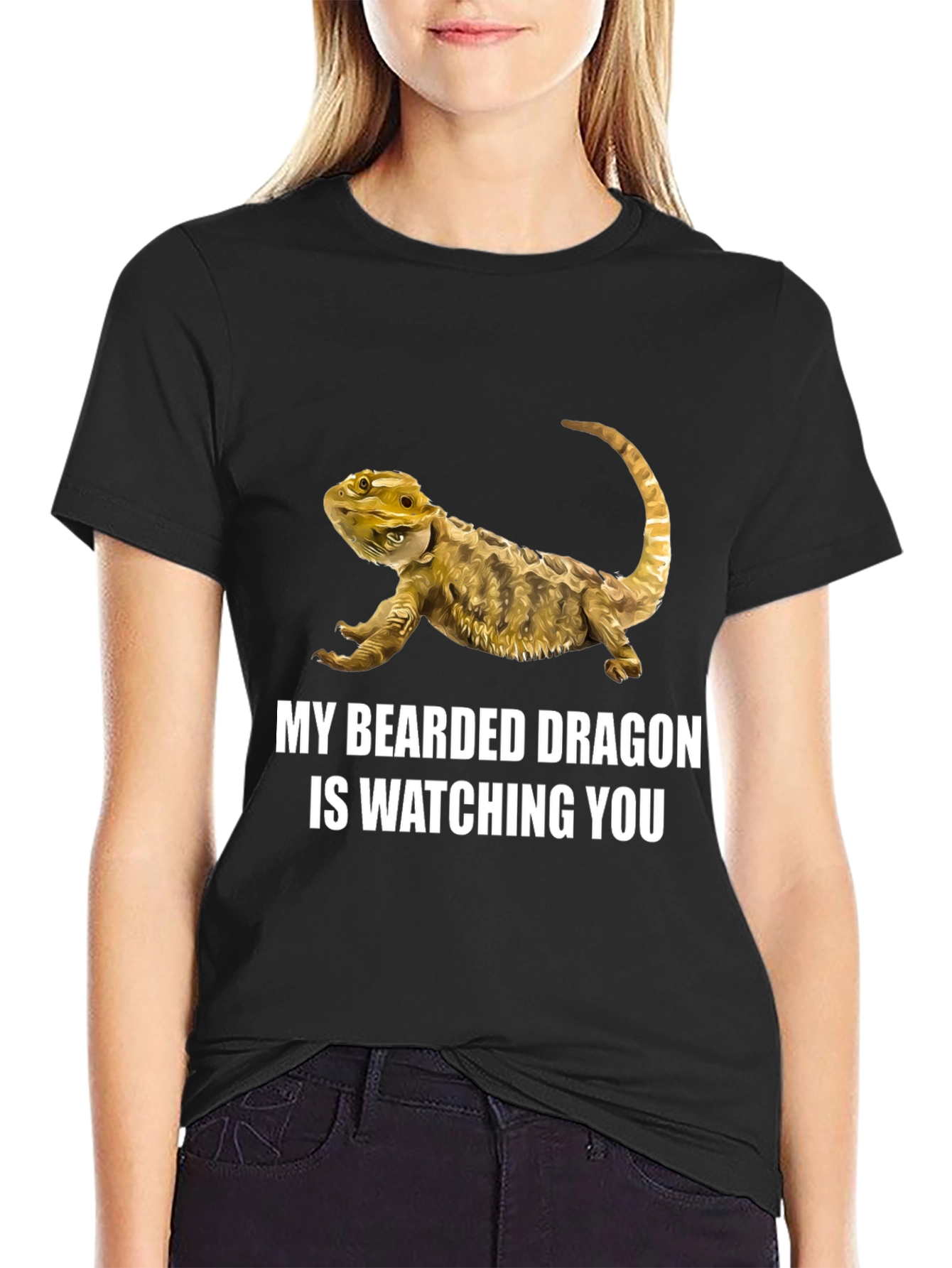 Black Bearded Dragon Watching You Graphic T-Shirt view 2