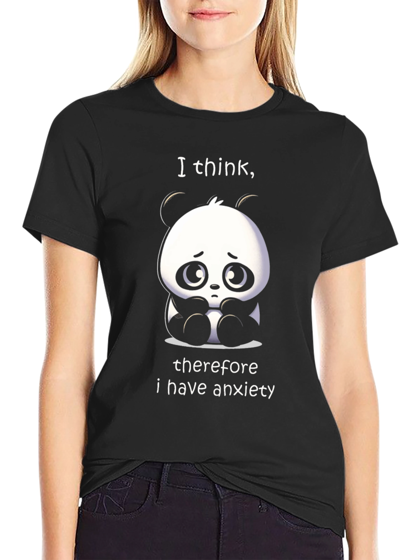 Black Anxiety Panda T-Shirt - Funny Graphic Tee view 2