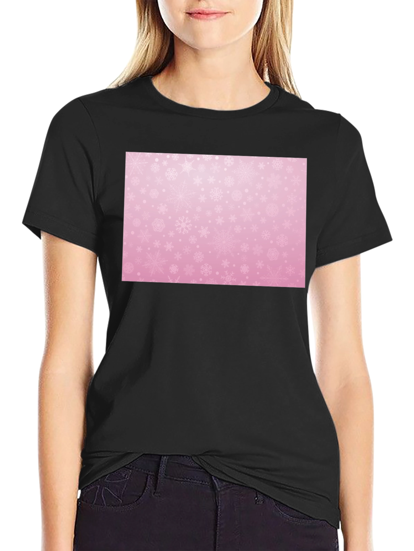 Black Snowflake Patterned T-Shirt view 2