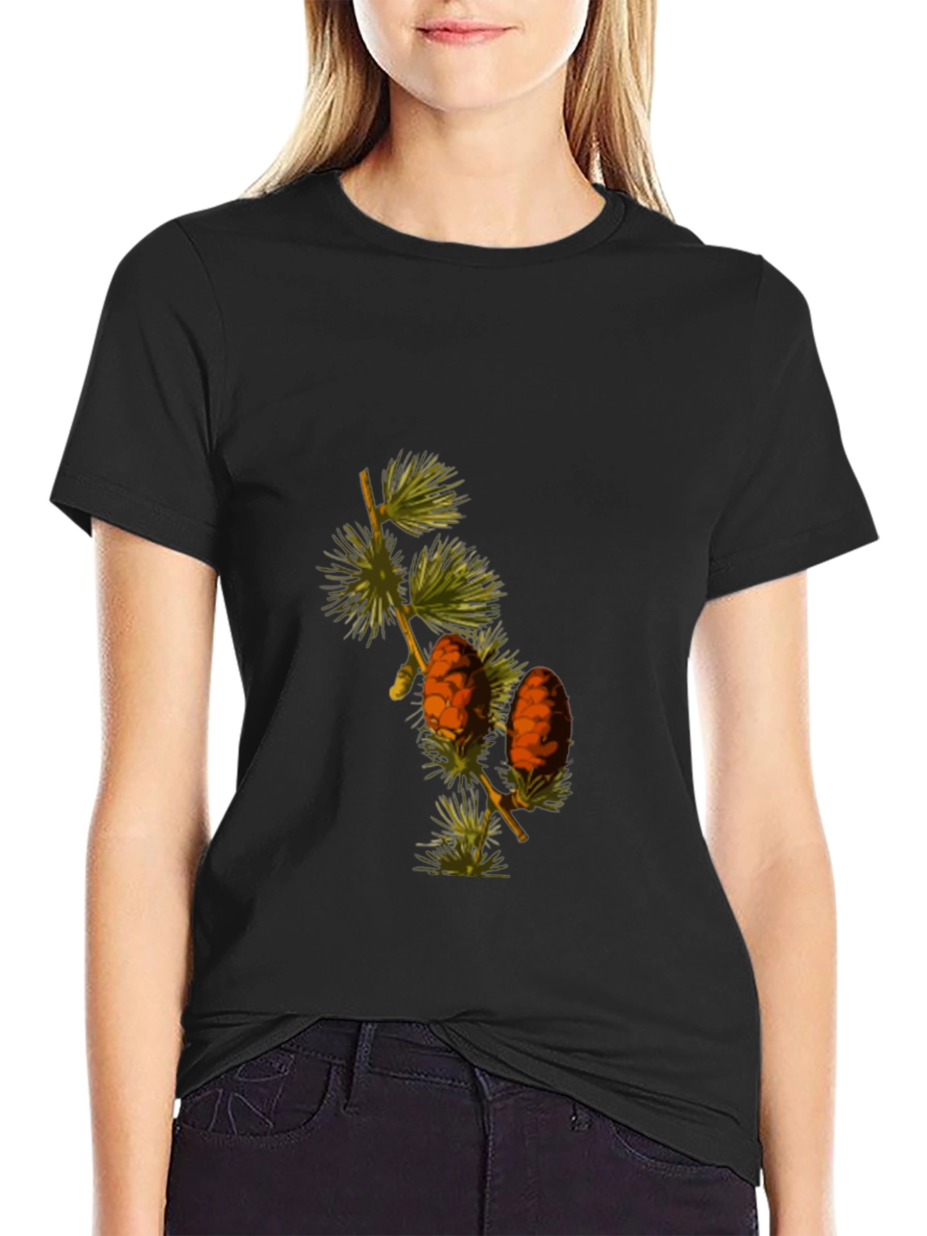 Black Botanical Pine Cone Graphic Tee - Nature Inspired T-Shirt view 2
