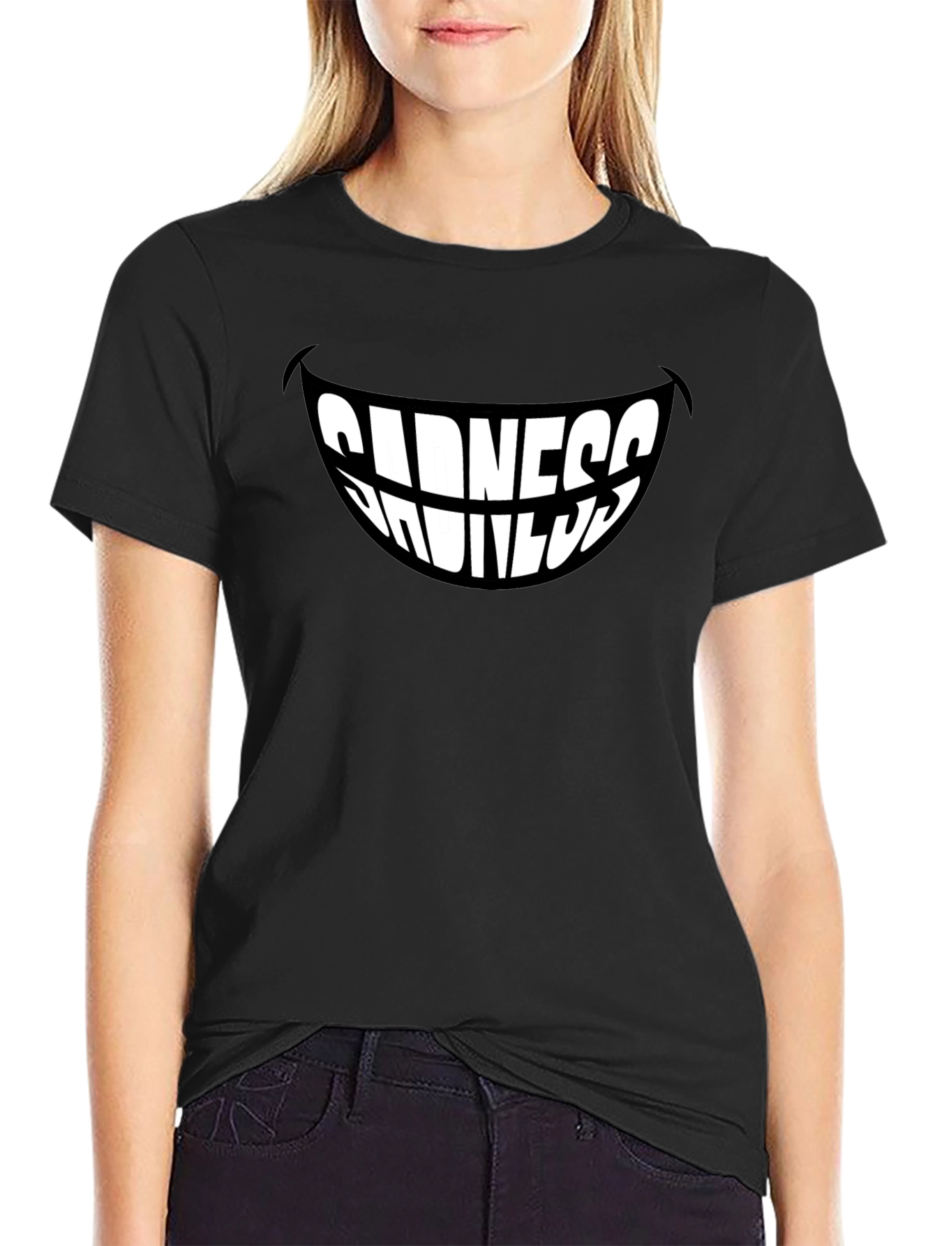Black Sadness Smiles Graphic T-Shirt - Black, Stylish Men's Tee view 2