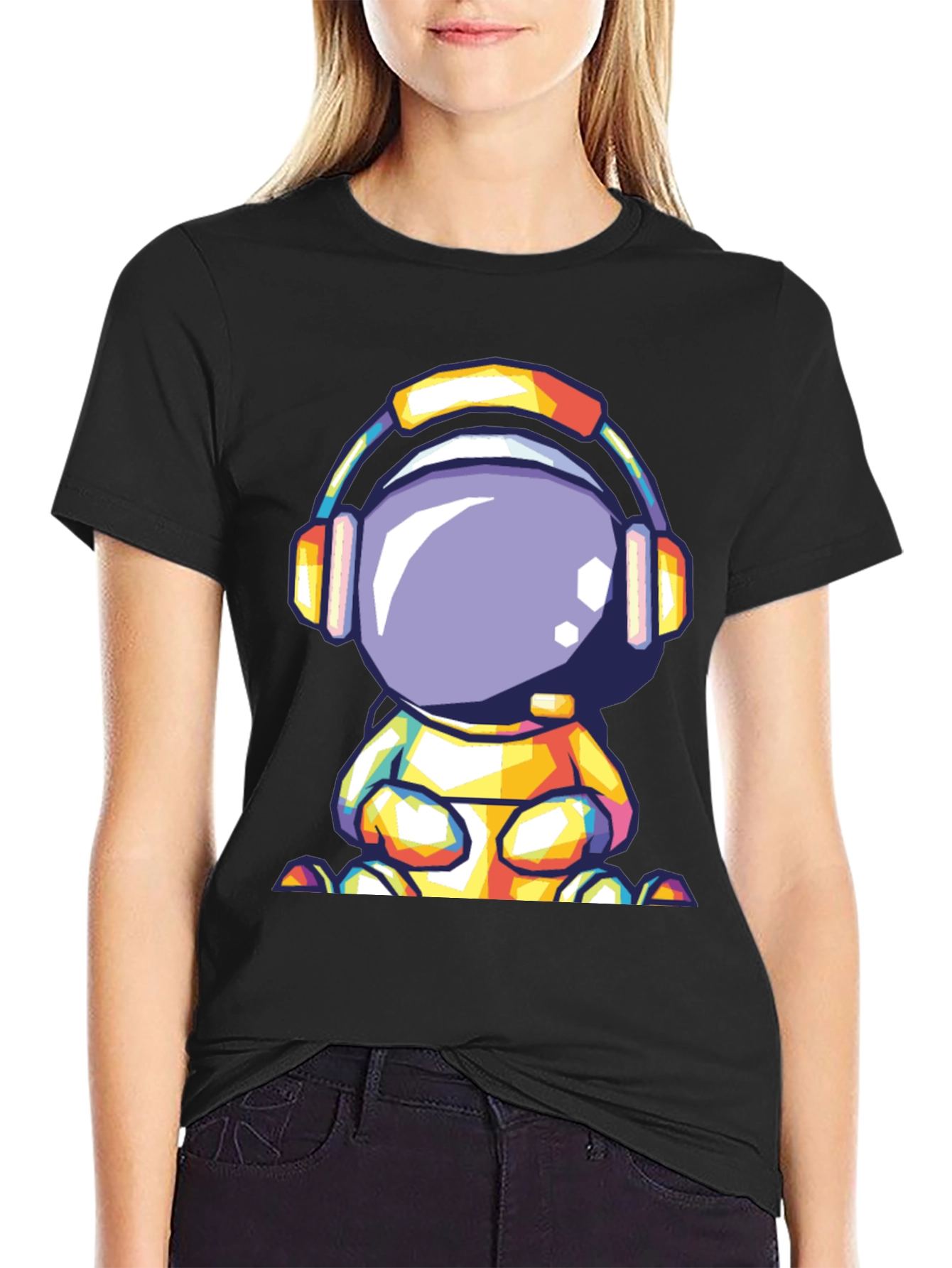 Black Astronaut Headphone Graphic Tee view 2