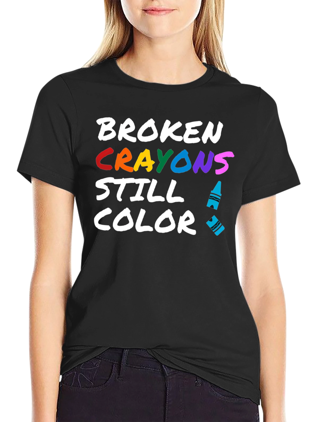 Black Broken Crayons Still Color T-Shirt view 2