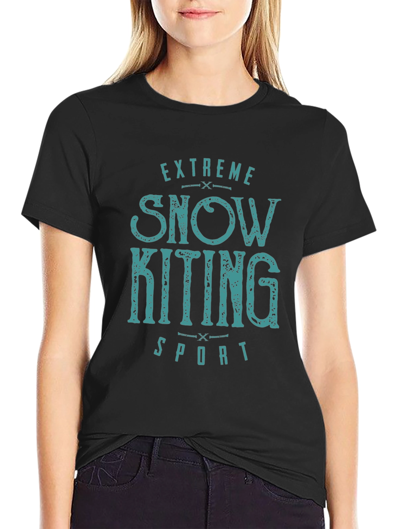 Black Extreme Snow Kiting Sport T-Shirt view 2