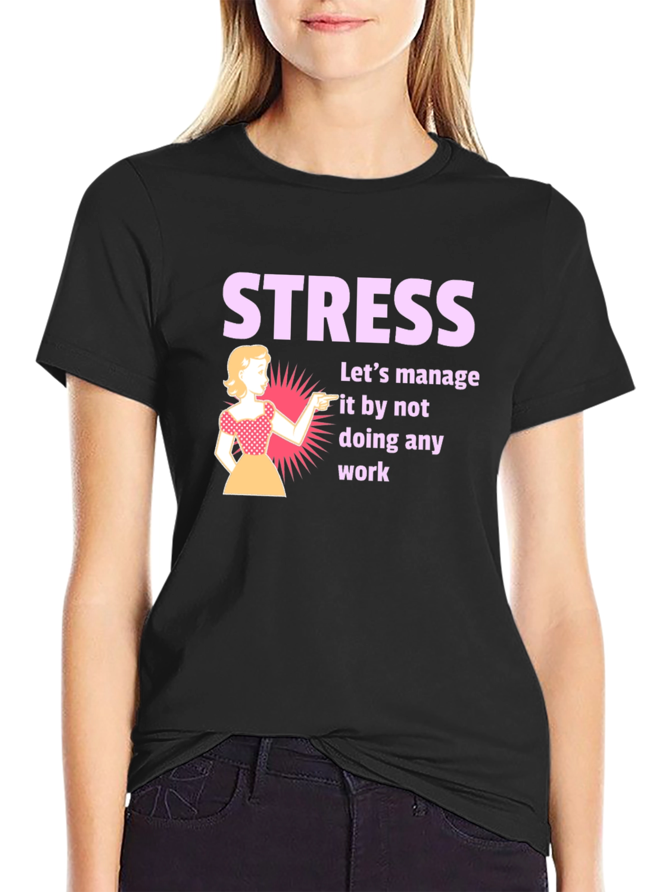 Black Stress Management T-Shirt: Funny Work Humor Tee view 2