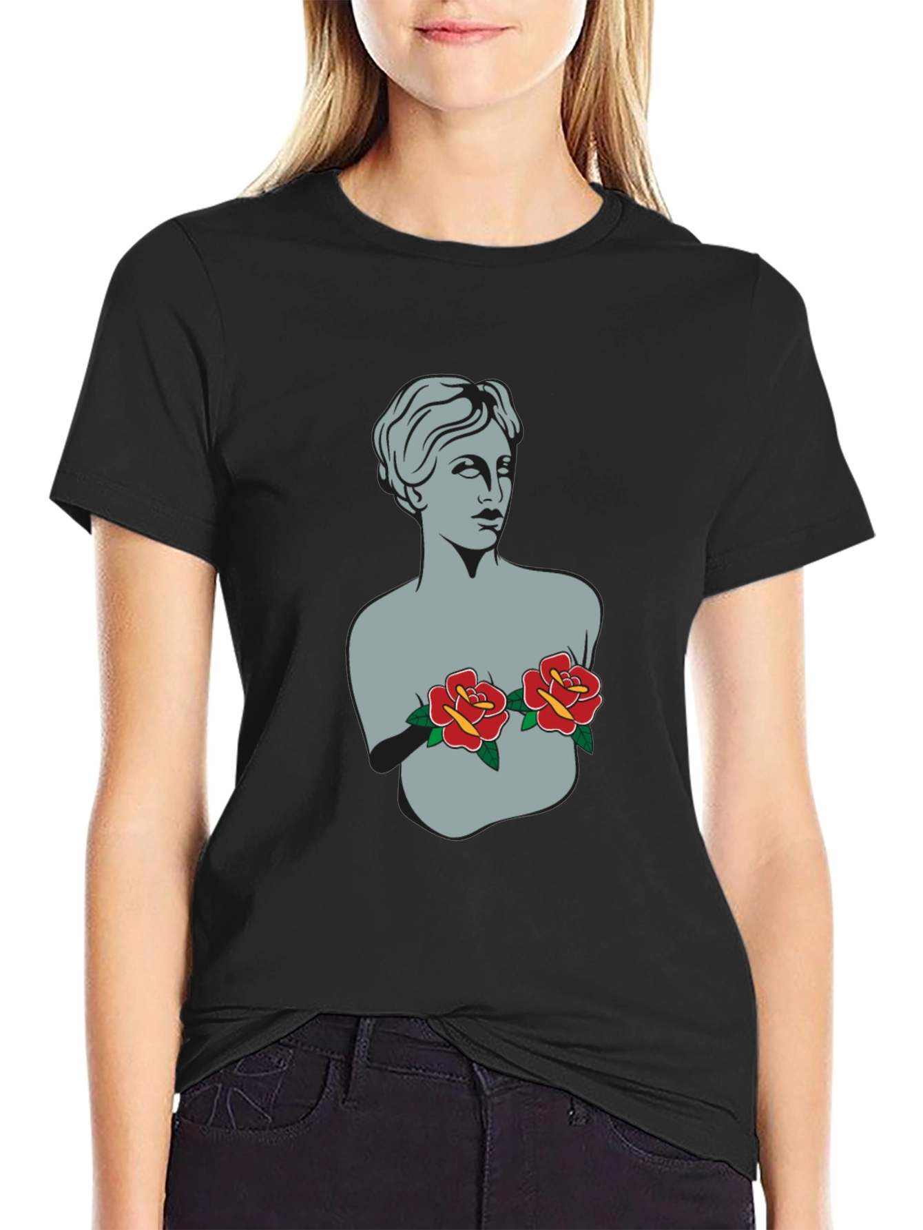 Statue Bust with Roses Graphic Tee - 2