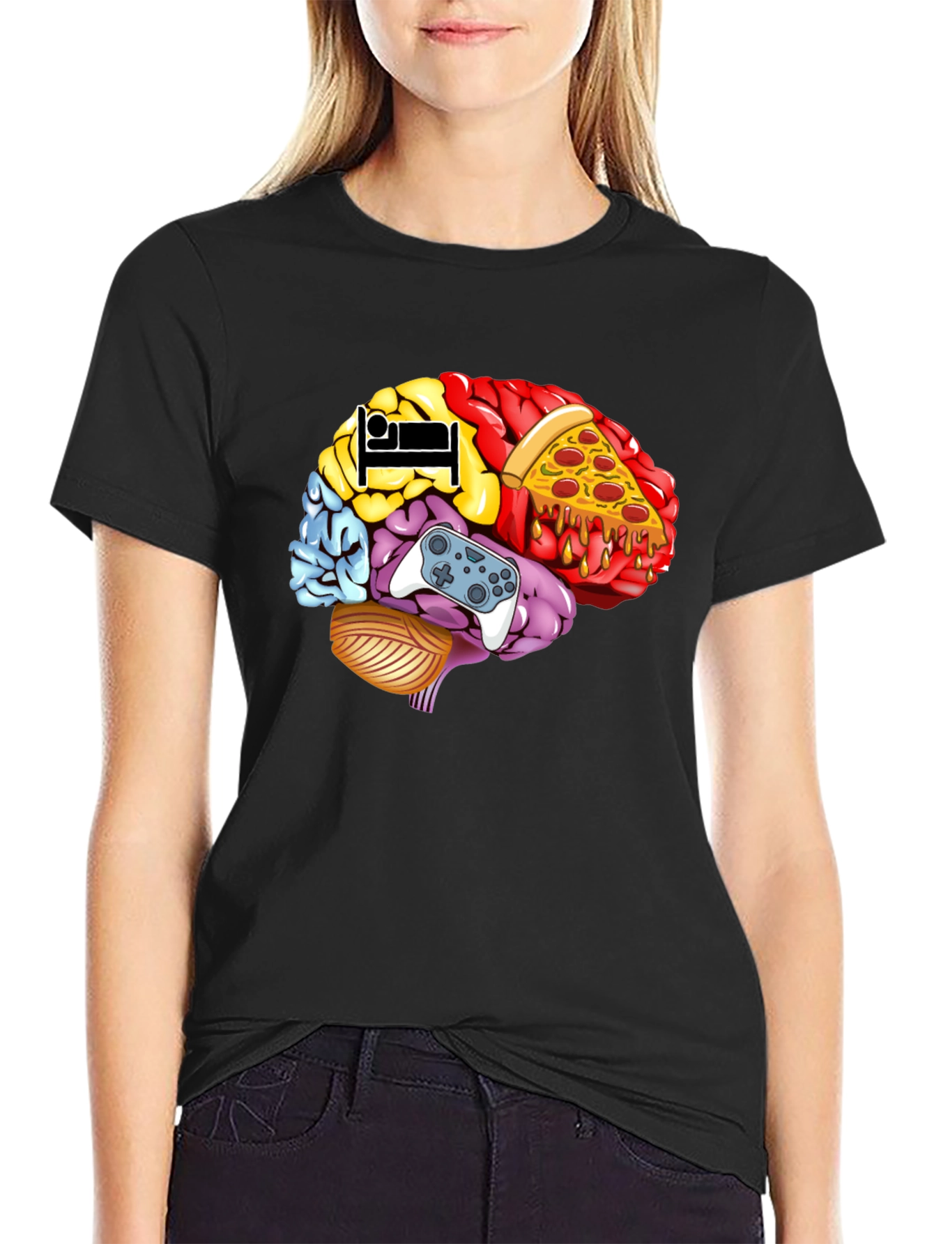 Black Brain Food Gamer T-Shirt - Men's Black Graphic Tee view 2