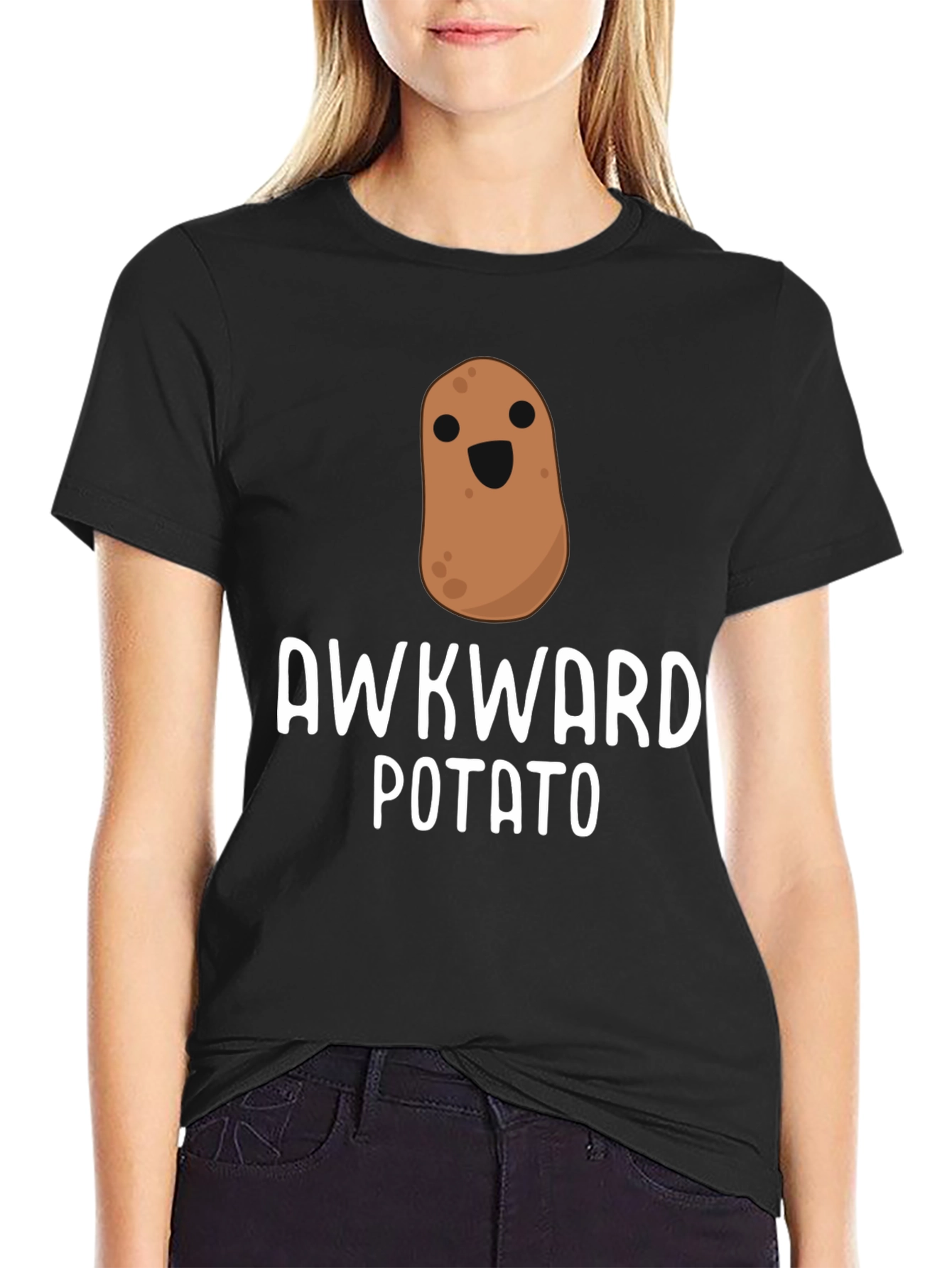 Black Awkward Potato Graphic T-Shirt - Unisex Black Tee view 2