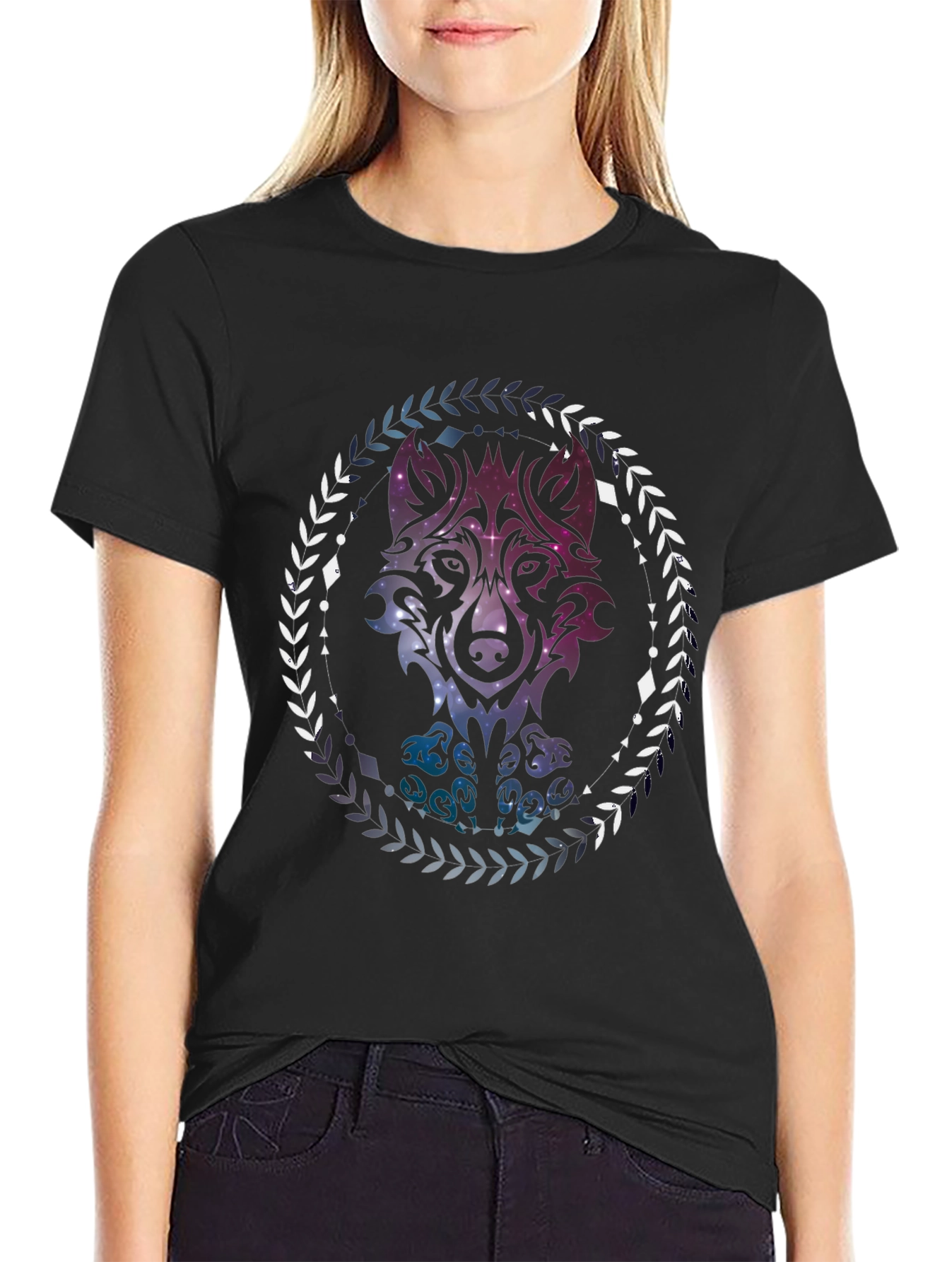 Black Wolf Galaxy T-Shirt - Artistic Graphic Tee view 2