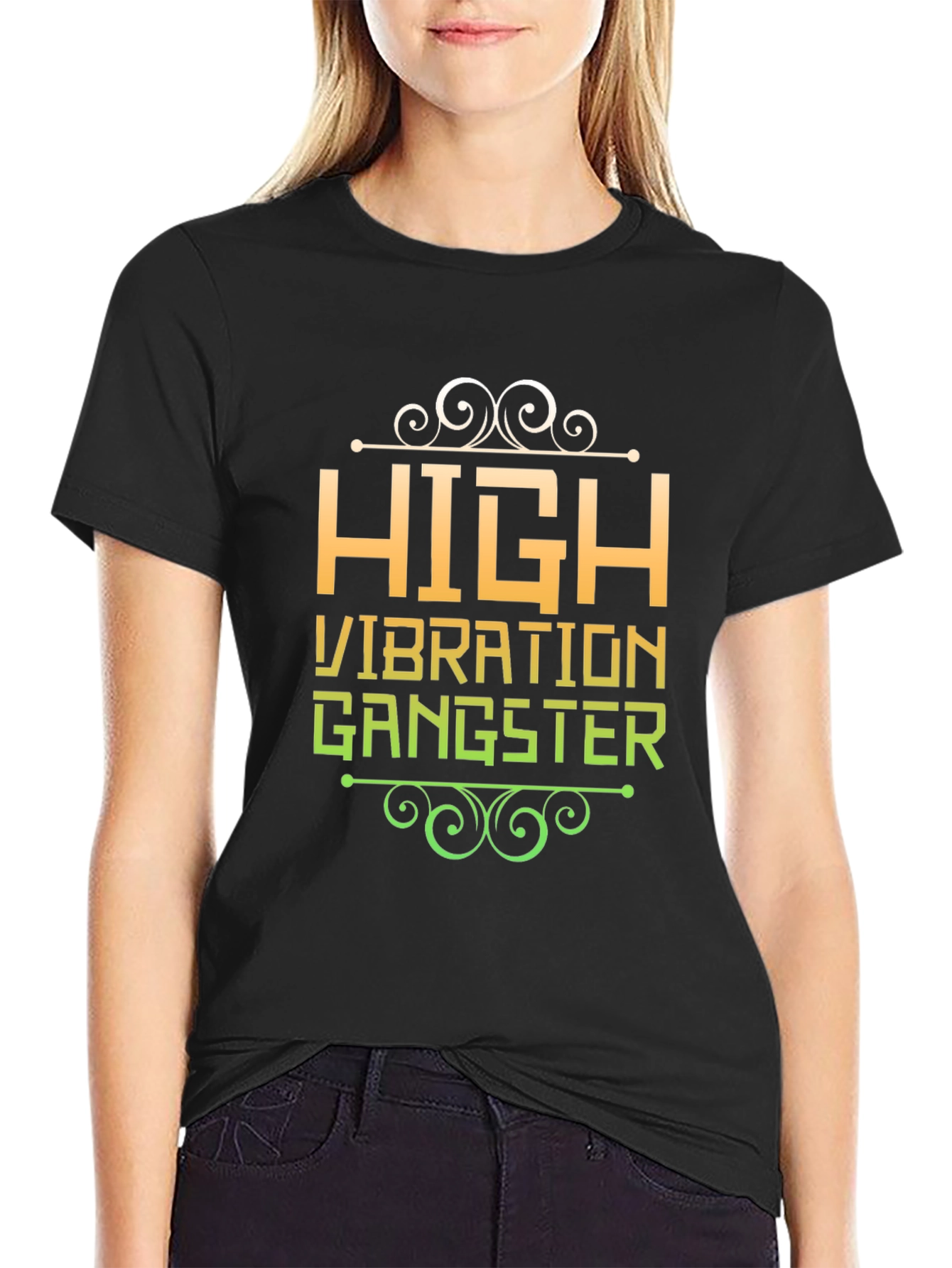 Black High Vibration Gangster Graphic Tee view 2