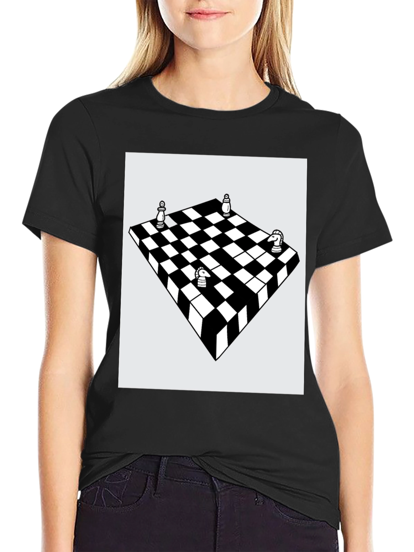 Black Chess Board Graphic Tee - Stylish Casual Wear view 2