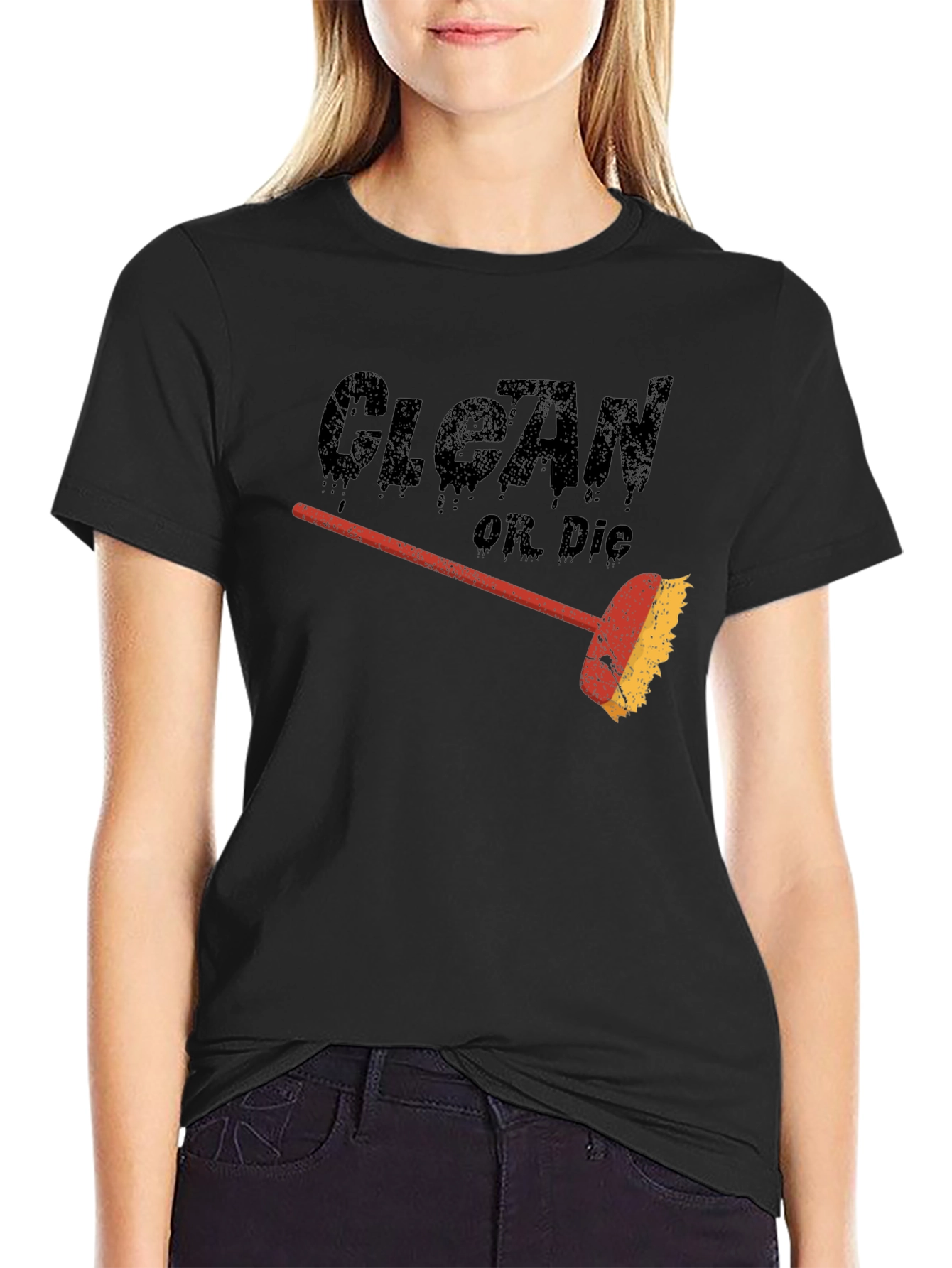 Black Clean or Die T-Shirt - Funny Cleaning Humor Tee view 2