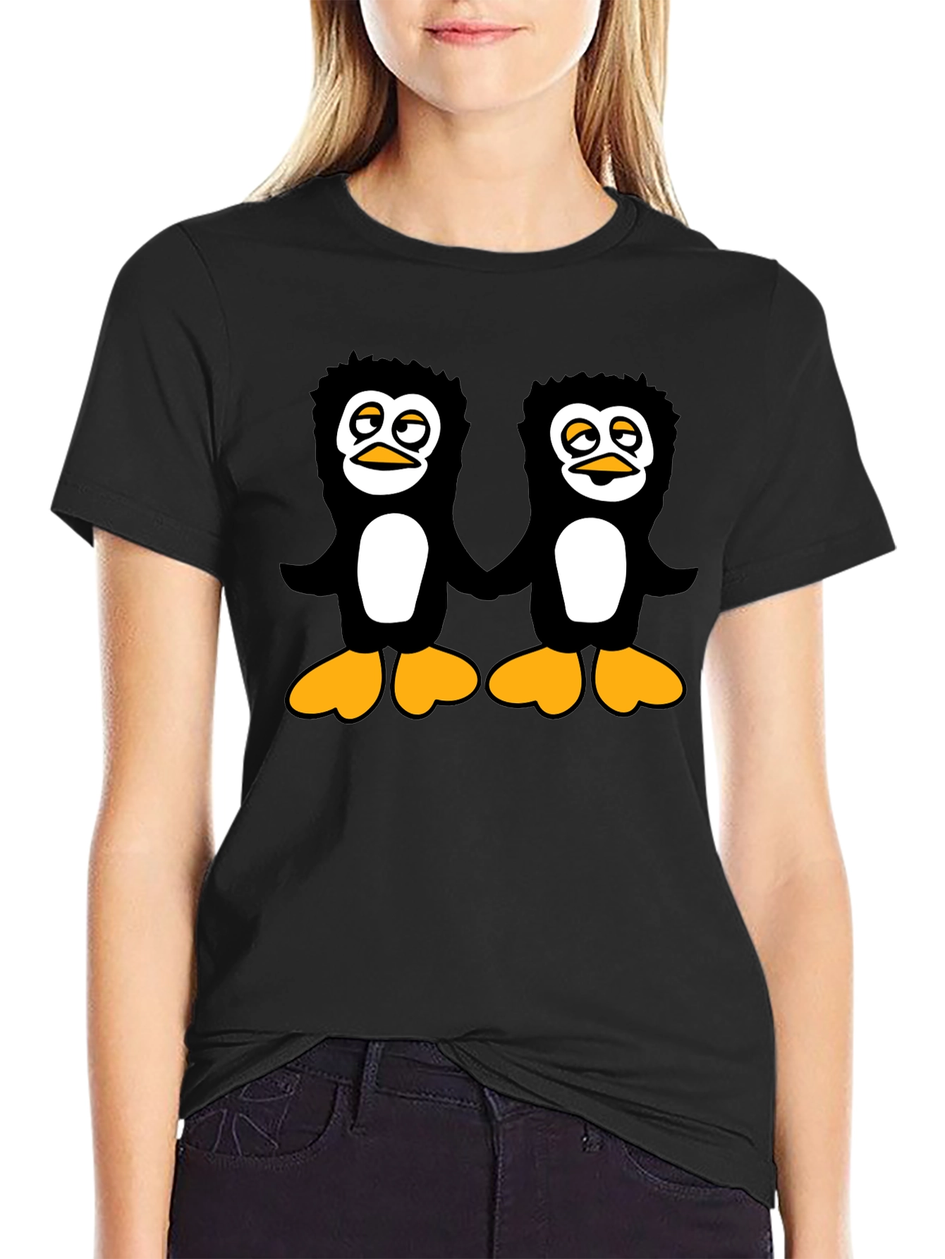 Black Penguin Pals Black T-Shirt - Fun Graphic Tee view 2