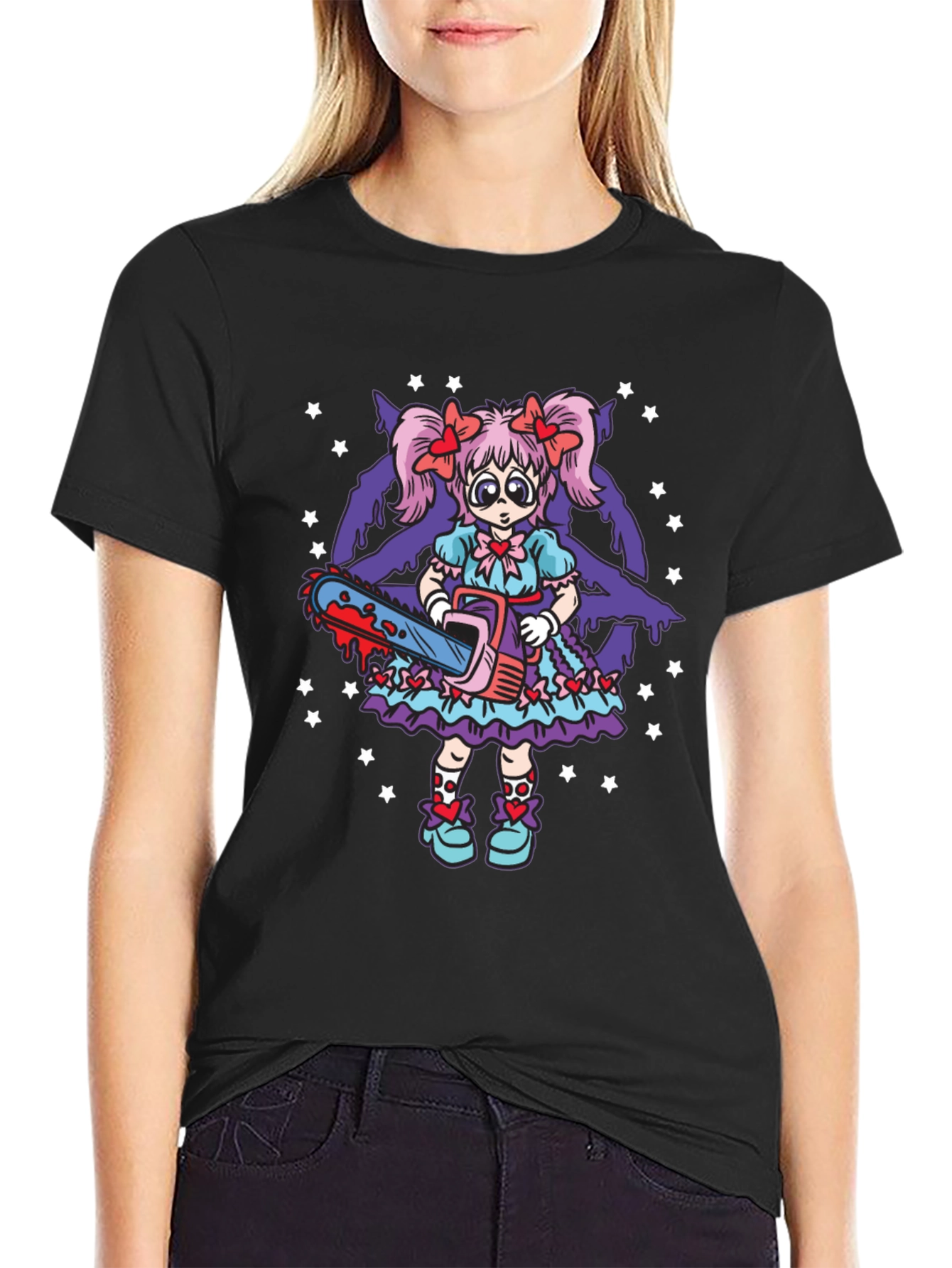 Black Creepy Cute Chainsaw Doll Graphic Tee view 2