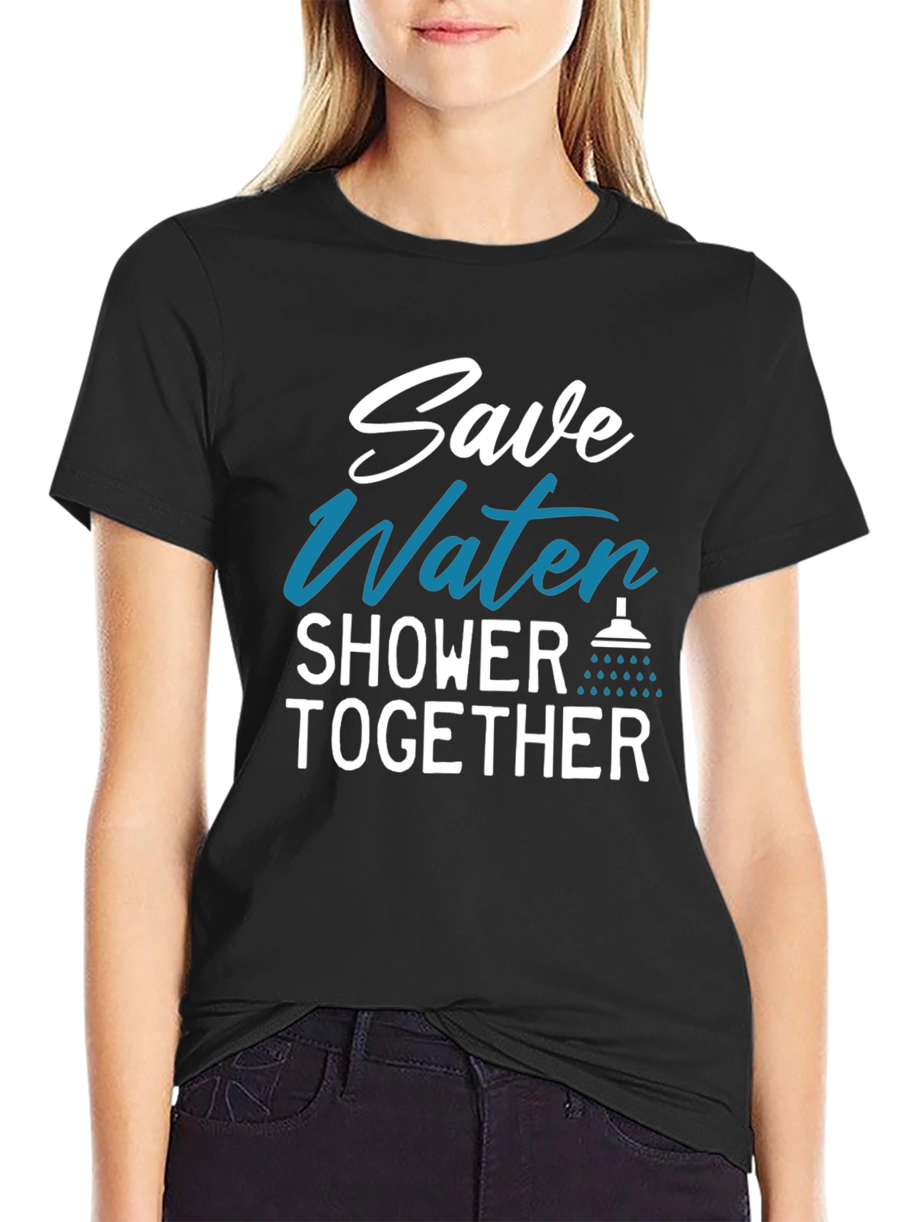 Black Save Water Shower Together Graphic Tee view 2
