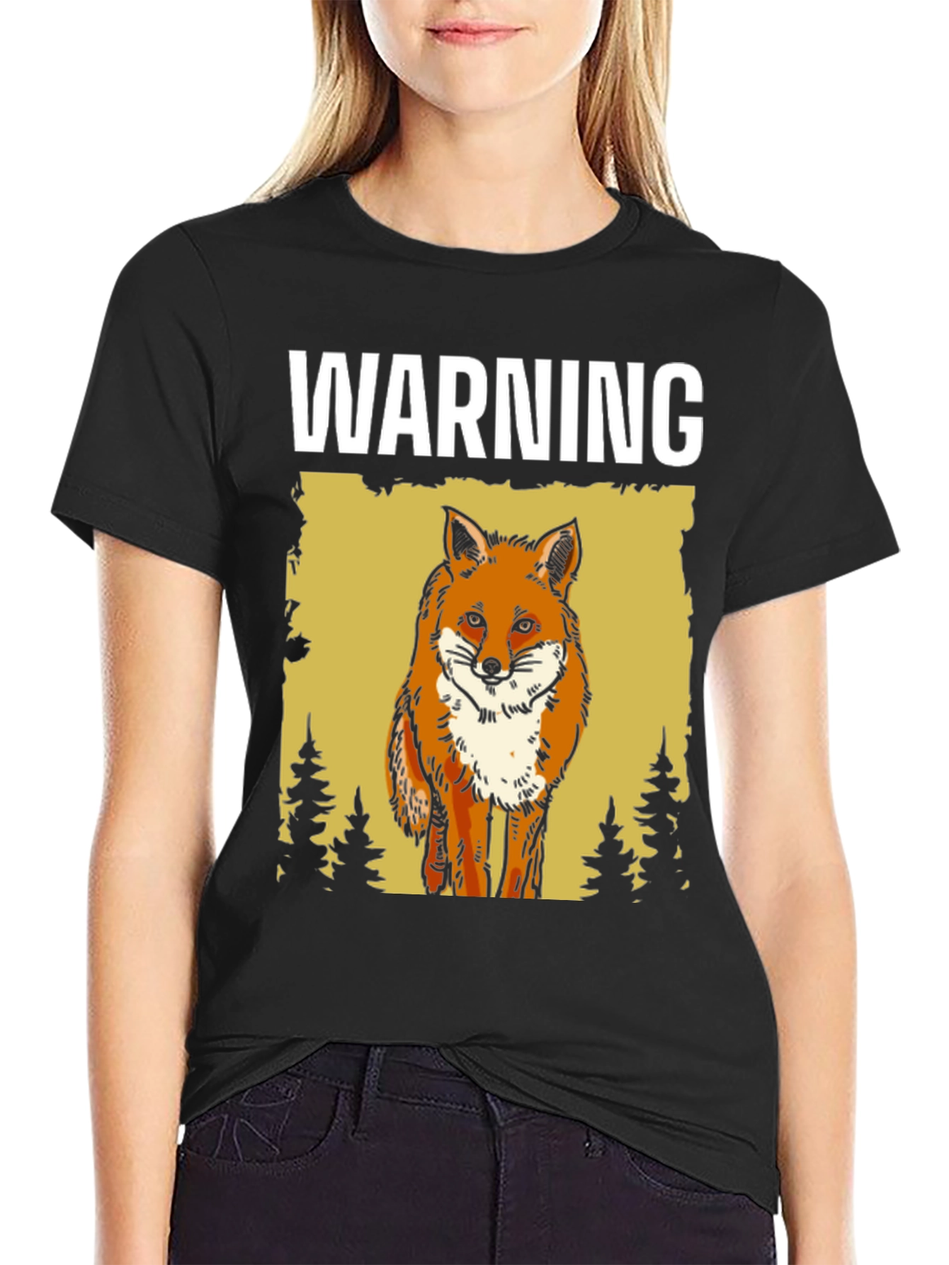 Black Warning Fox Graphic T-Shirt - Nature Lover Tee view 2