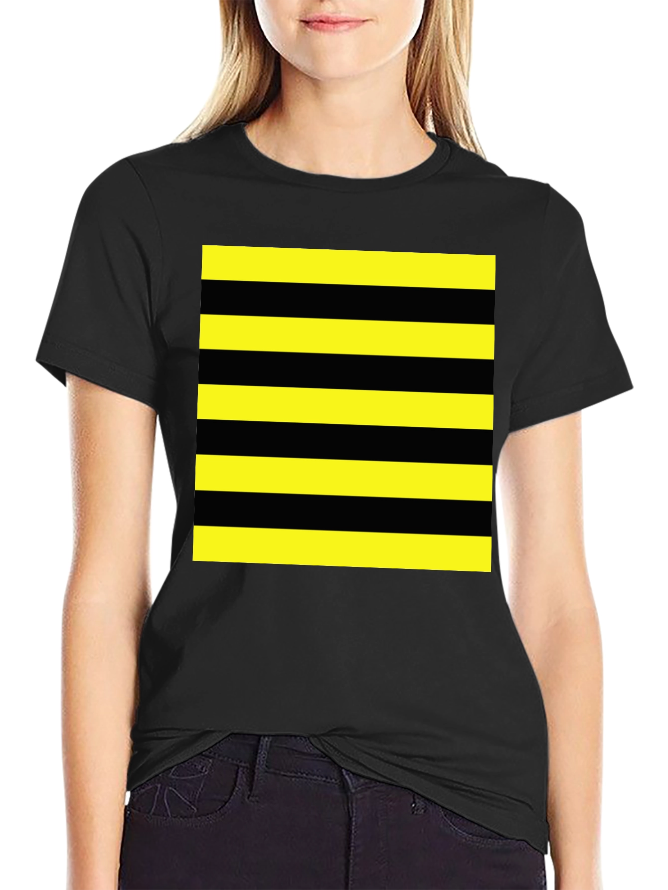 Black Striped Graphic Tee - Black and Yellow view 2