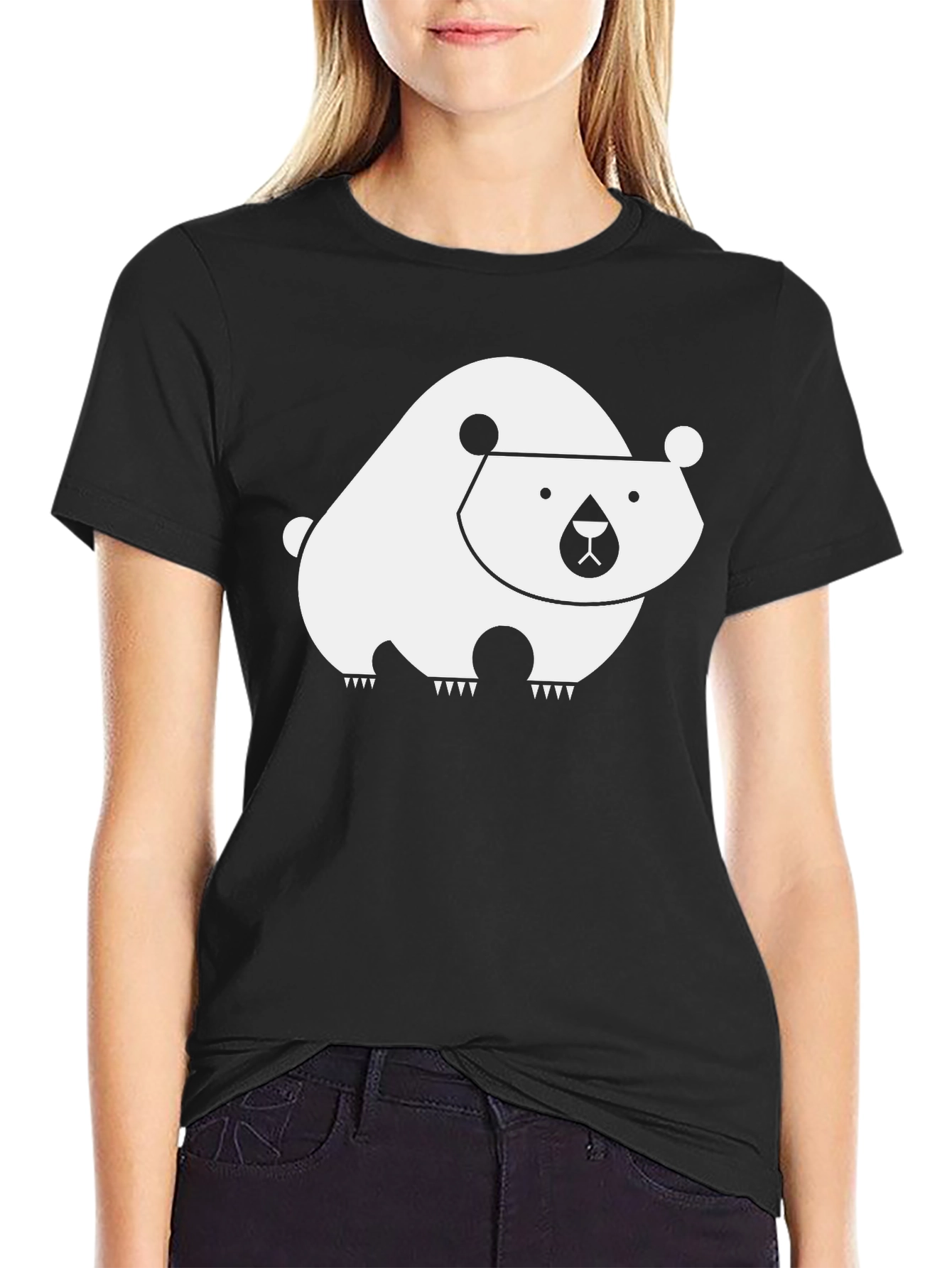 Black Geometric Bear Graphic T-Shirt - Cool Minimalist Design view 2