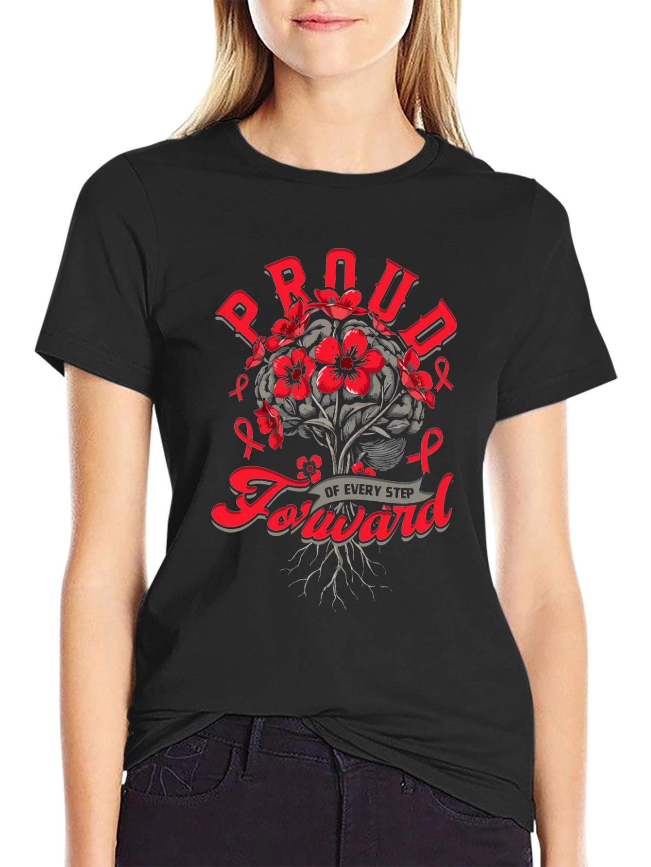 Black Proud Forward T-Shirt - Brain Cancer Awareness view 2
