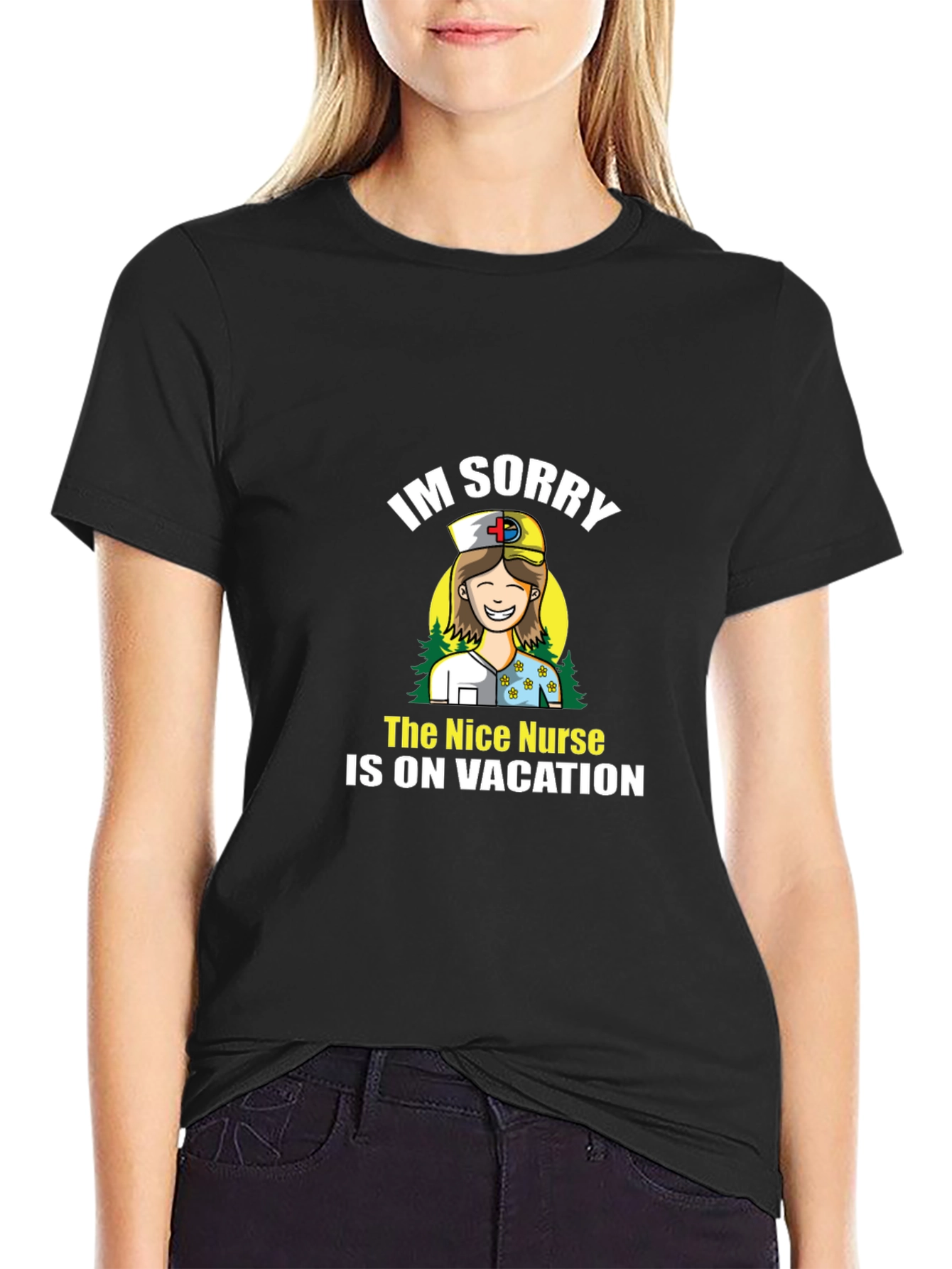 Black Funny Nurse Vacation T-Shirt view 2