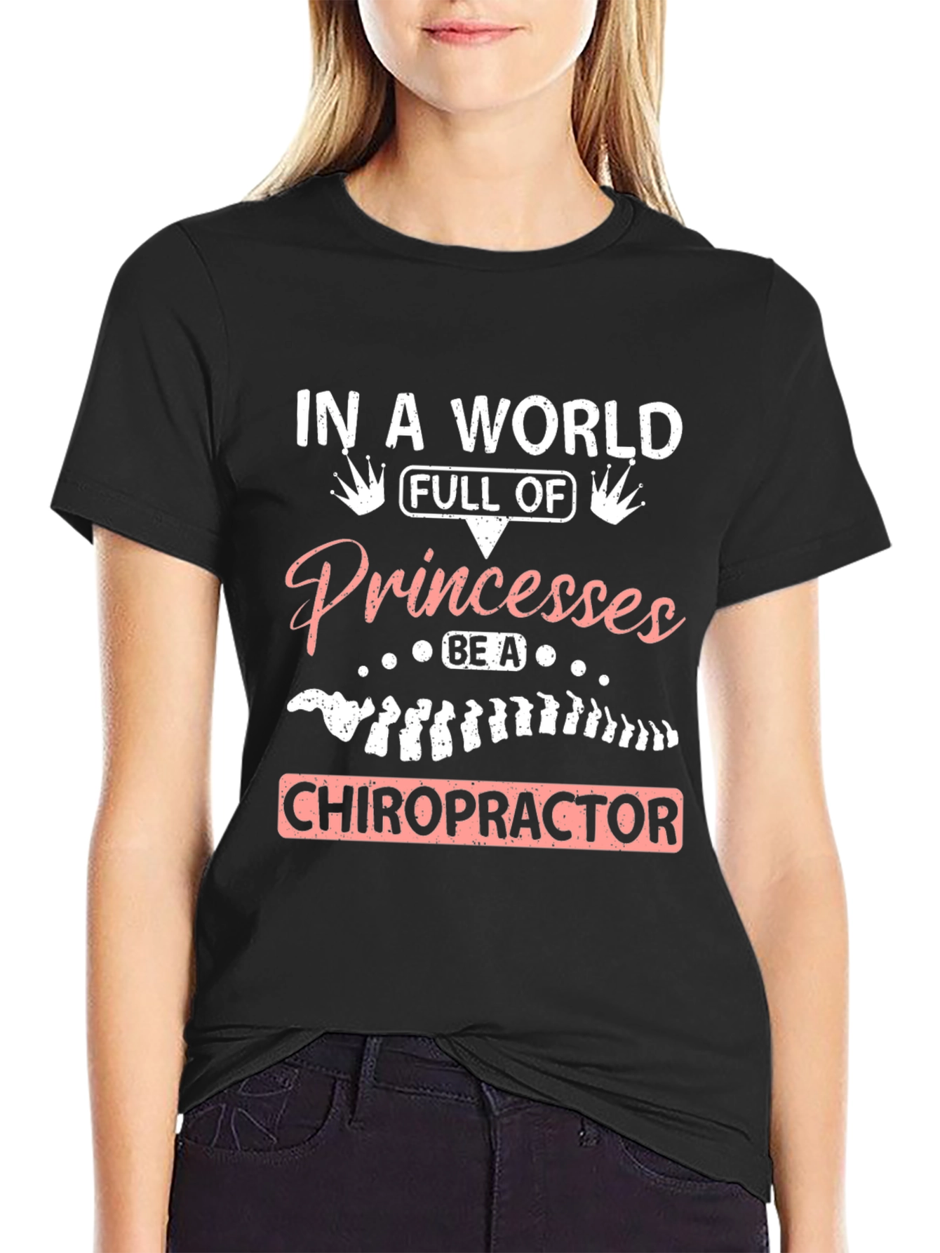 Black Chiropractor Princesses Graphic Tee - Black Cotton T-Shirt view 2