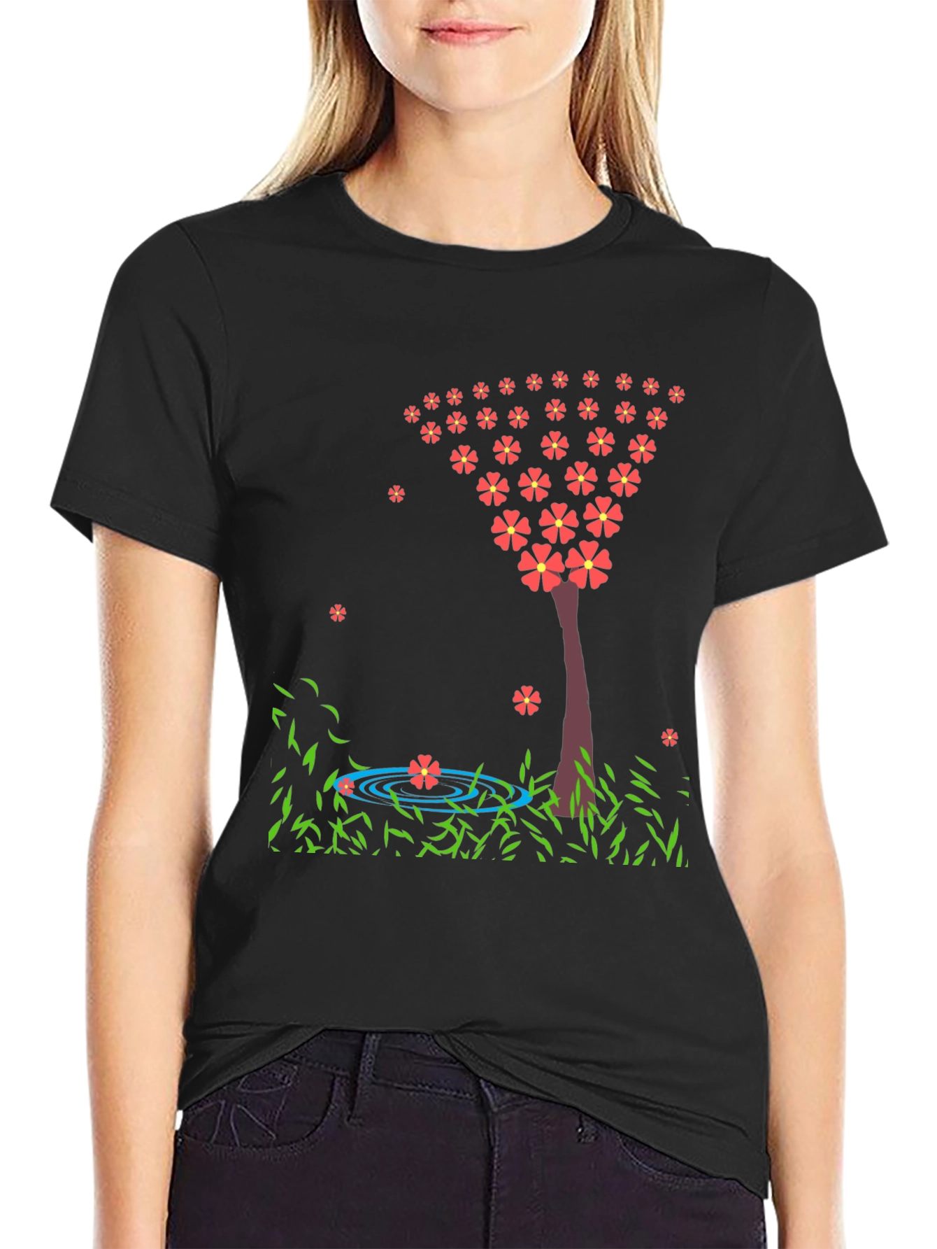 Black Floral Tree Graphic Tee - Stylish & Unique view 2