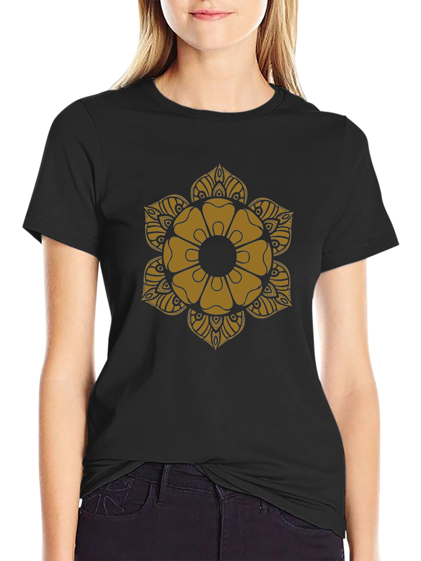 Black Geometric Mandala Graphic Print T-Shirt view 2