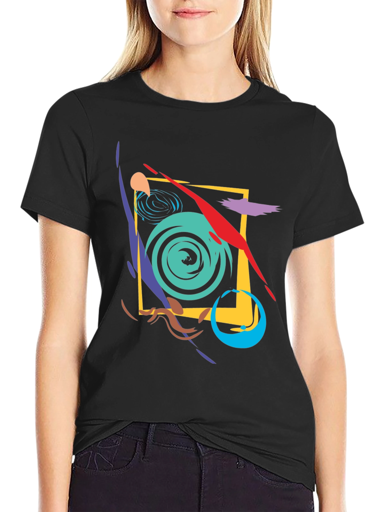 Black Abstract Graphic Print Black T-Shirt view 2