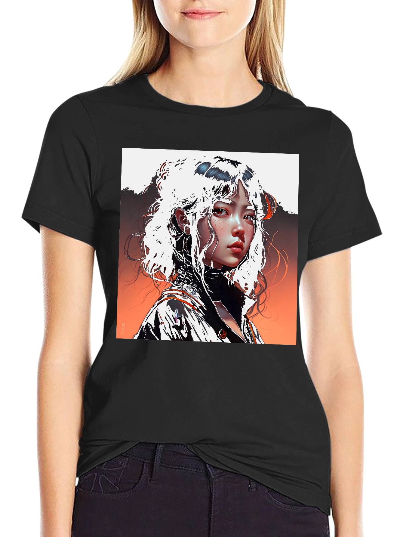 Black Anime Portrait Graphic Tee - Unisex Black T-Shirt view 2