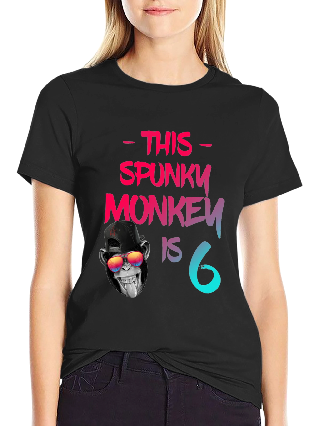 Black Spunky Monkey Birthday T-Shirt -  6 Years Old view 2