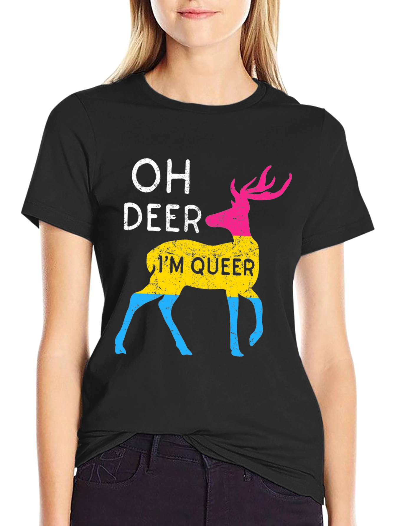 Black Oh Deer I'm Queer T-Shirt view 2