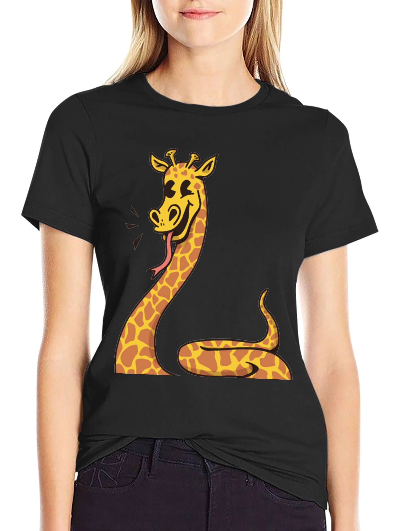 Black Giraffe Snake Graphic Tee - Unique Men's Black T-Shirt view 2
