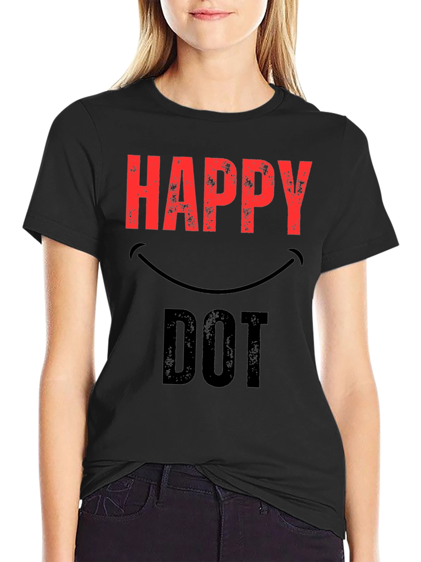 Black Happy Dot Graphic T-Shirt view 2