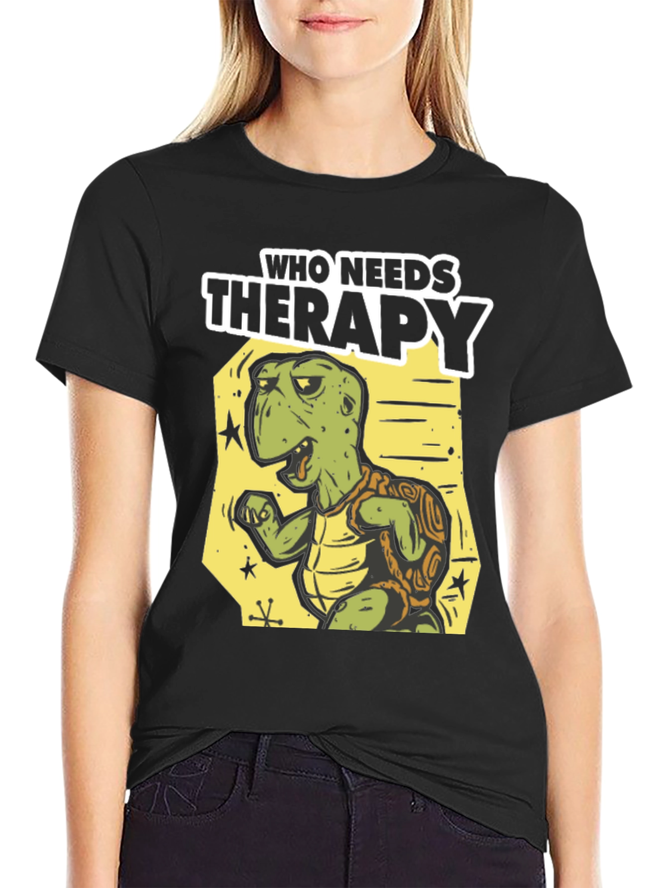 Black Funny Turtle Therapy T-Shirt - Unique Design view 2