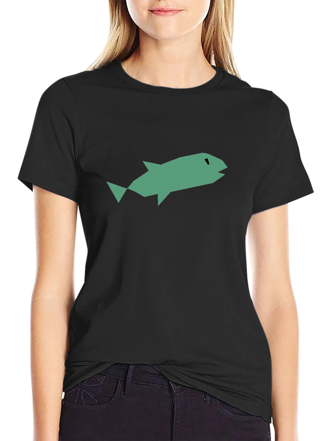 Black Abstract Fish Graphic Black T-Shirt view 2