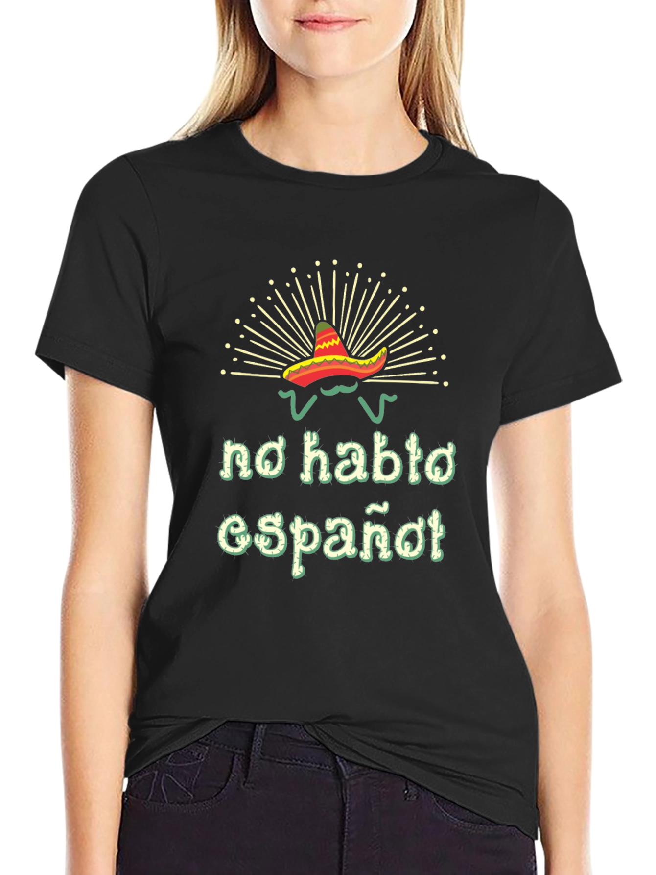 Black No Hablo Español T-Shirt - Funny Cinco De Mayo Tee view 2