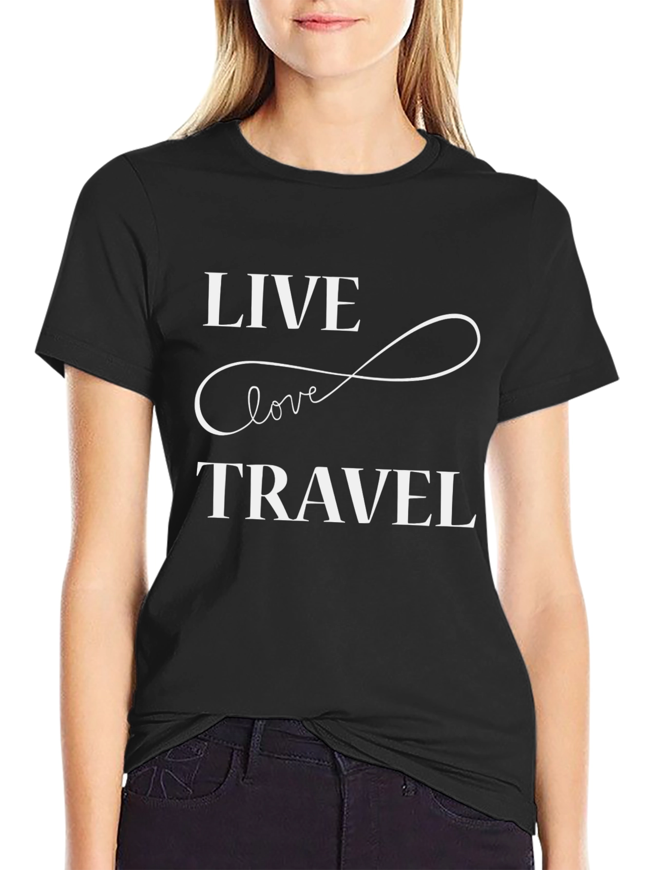 Black Live Love Travel Graphic Tee - Soft Cotton Blend view 2