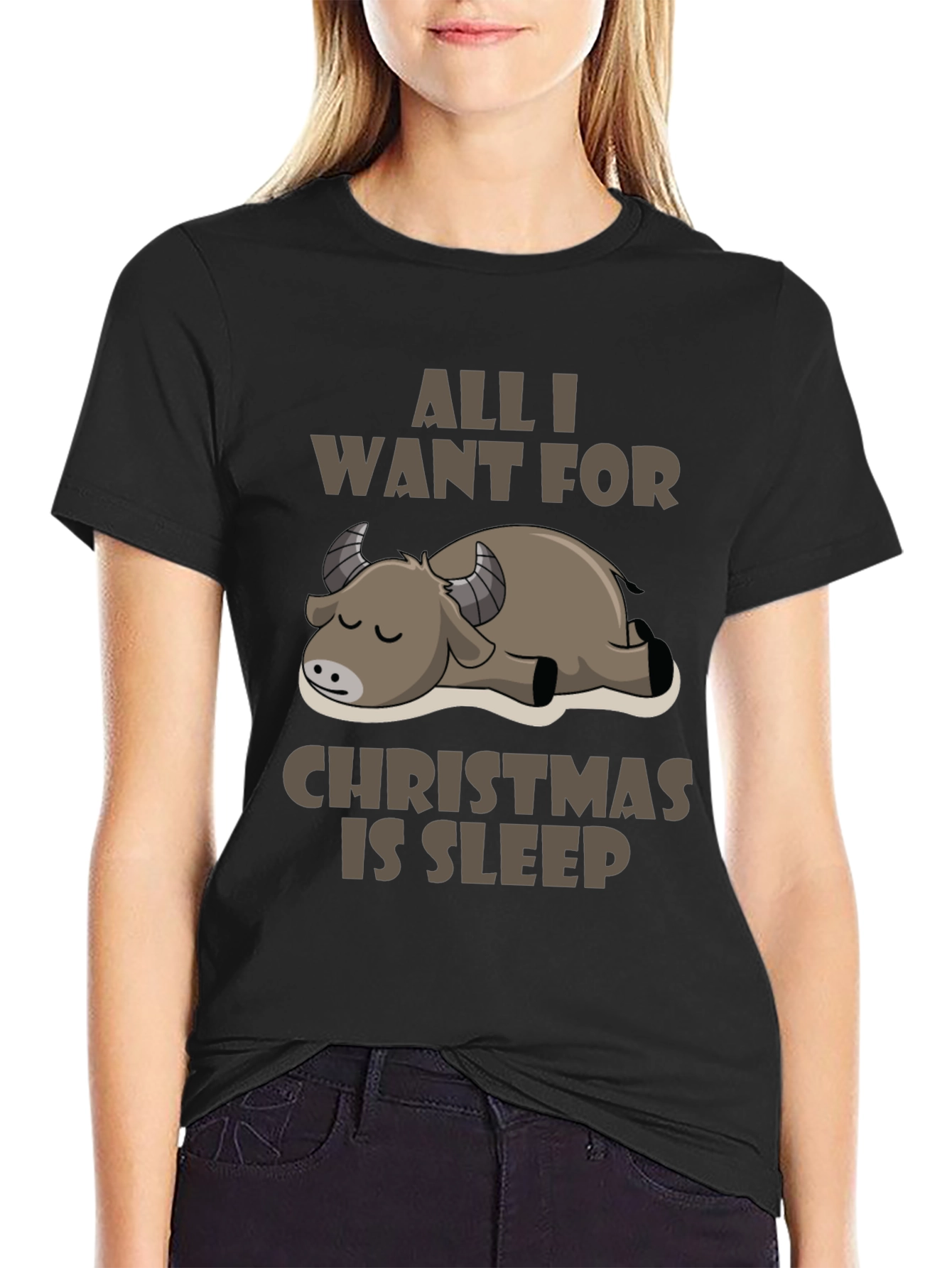 Black All I Want For Christmas Is Sleep T-Shirt view 2