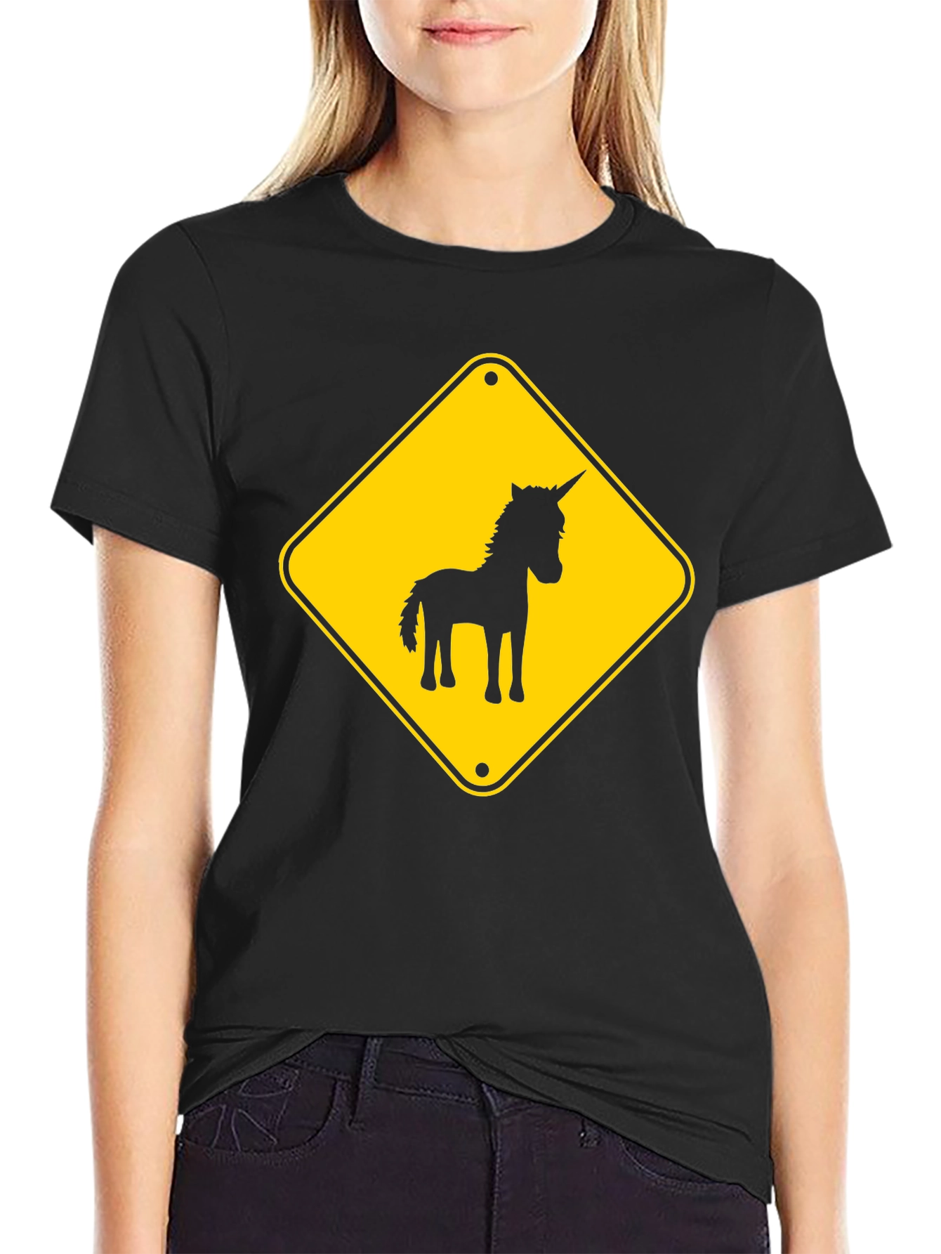 Black Unicorn Crossing T-Shirt - Black Novelty Tee view 2