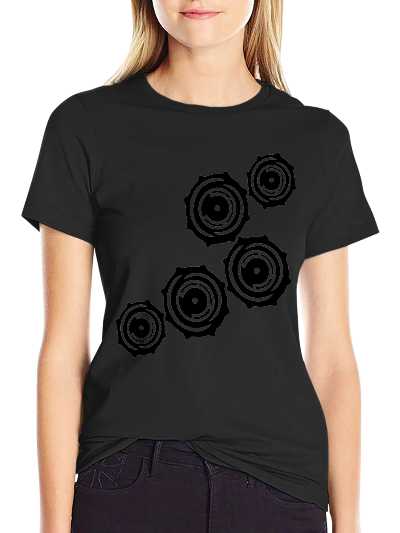 Black Abstract Circle Design Black T-Shirt view 2