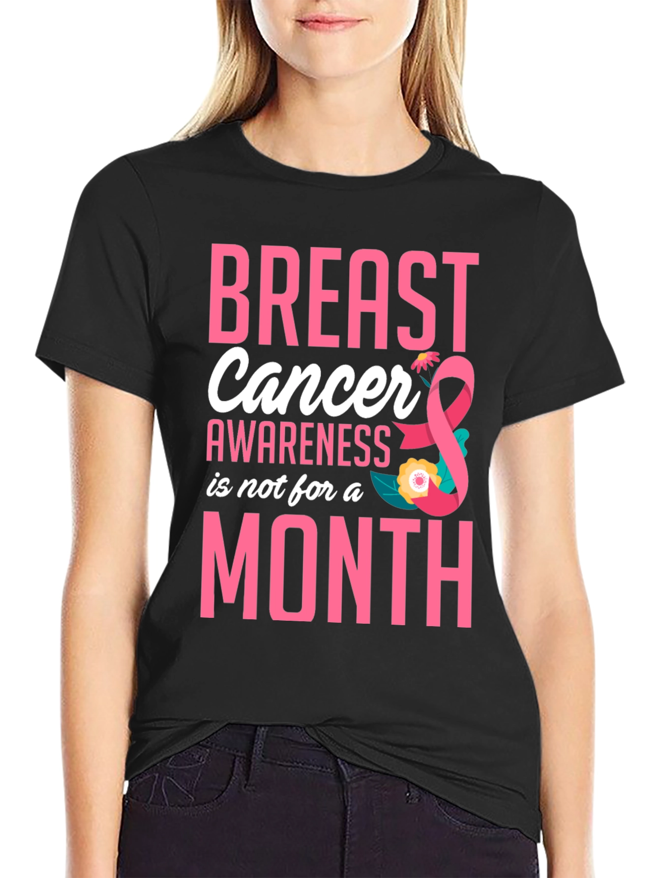Black Breast Cancer Awareness T-Shirt view 2