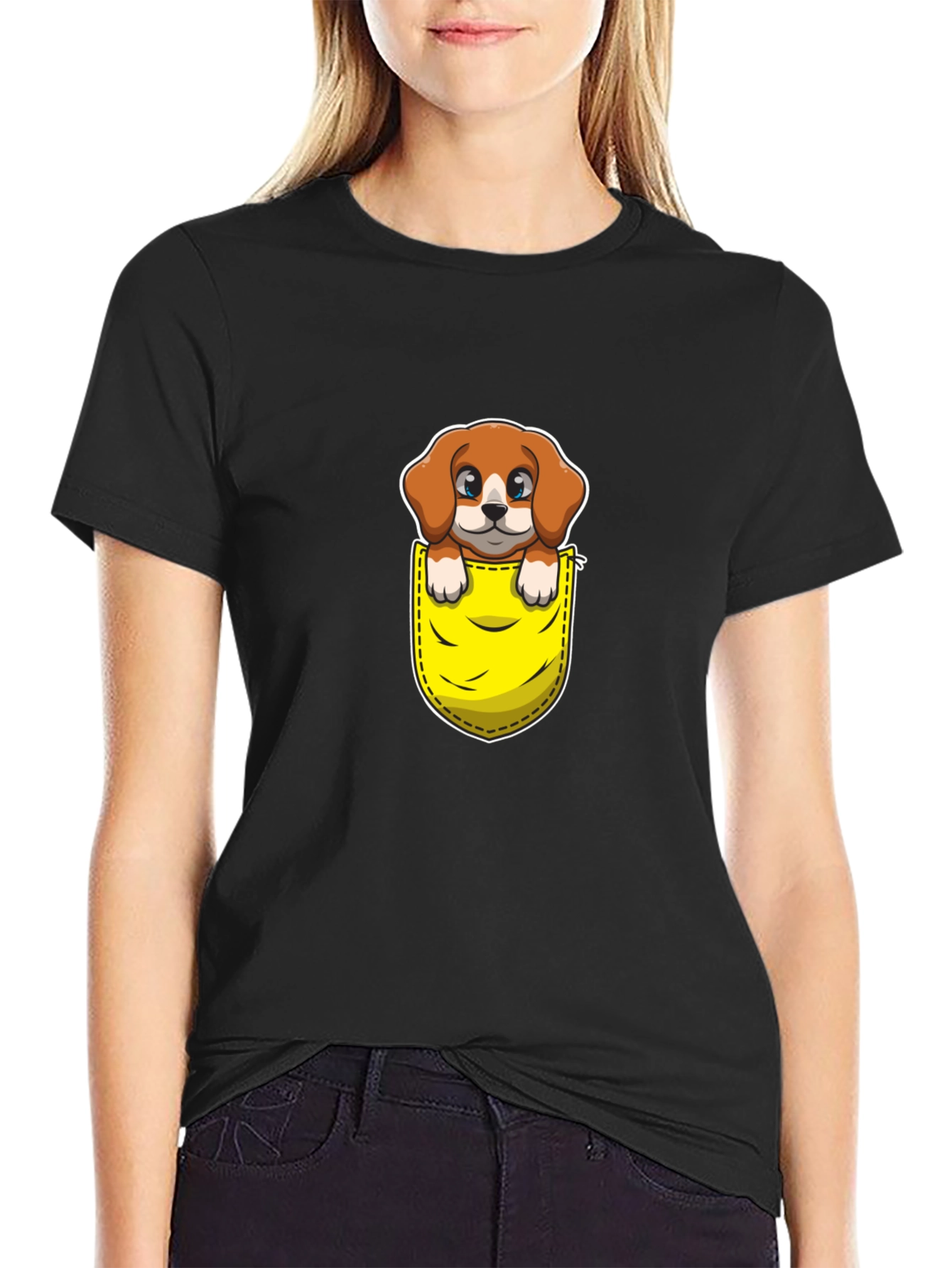Black Cute Dog in Pocket Graphic Tee - Unisex view 2